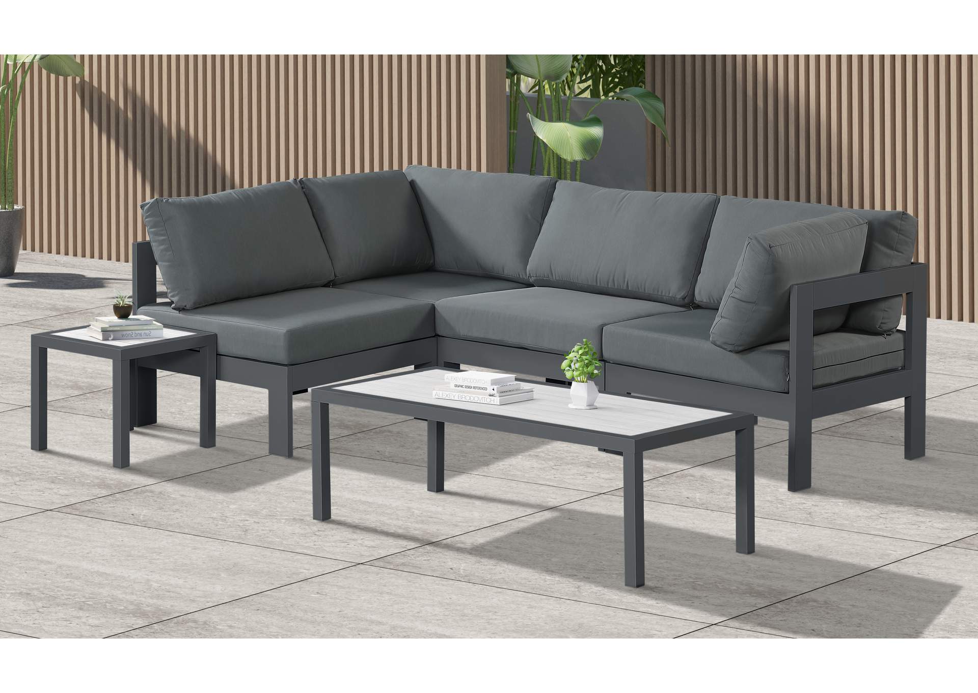 Nizuc Grey Water Resistant Fabric Outdoor Patio Modular Sectional,Meridian Furniture