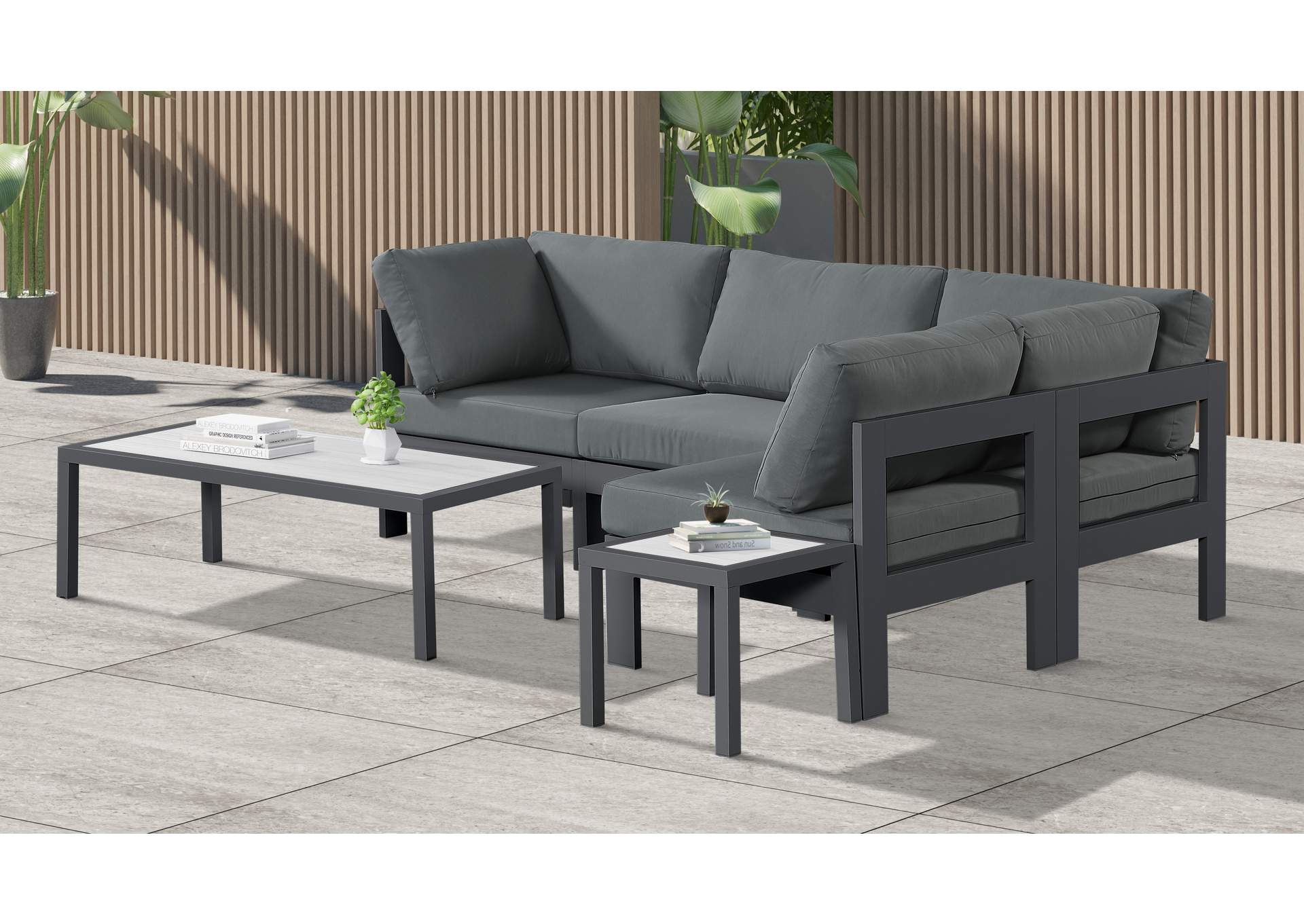 Nizuc Grey Water Resistant Fabric Outdoor Patio Modular Sectional,Meridian Furniture