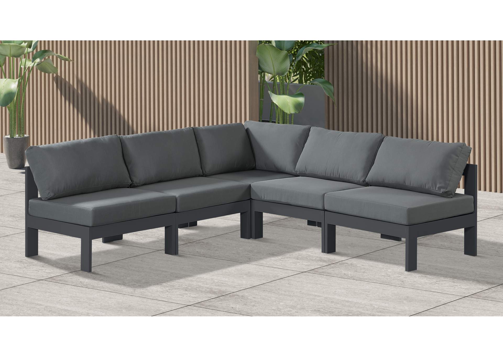 Nizuc Grey Water Resistant Fabric Outdoor Patio Modular Sectional,Meridian Furniture