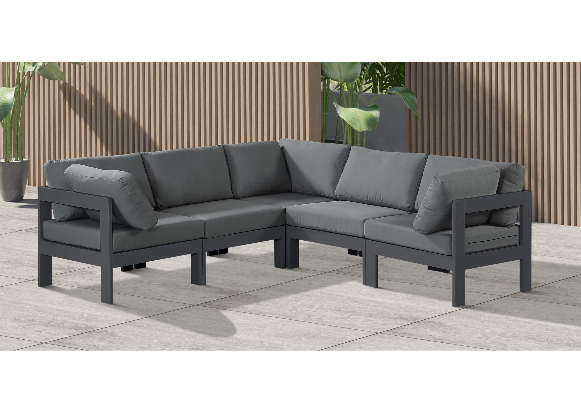 Nizuc Grey Water Resistant Fabric Outdoor Patio Modular Sectional,Meridian Furniture