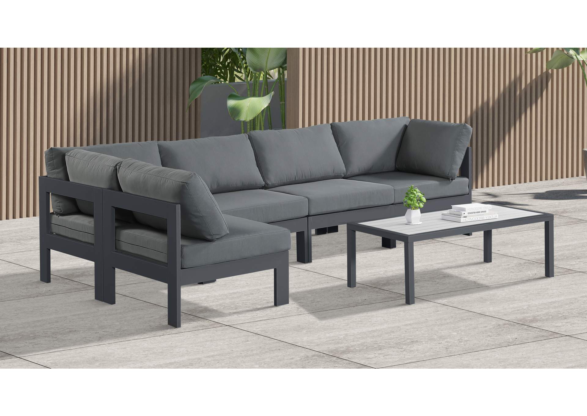 Nizuc Grey Water Resistant Fabric Outdoor Patio Modular Sectional,Meridian Furniture