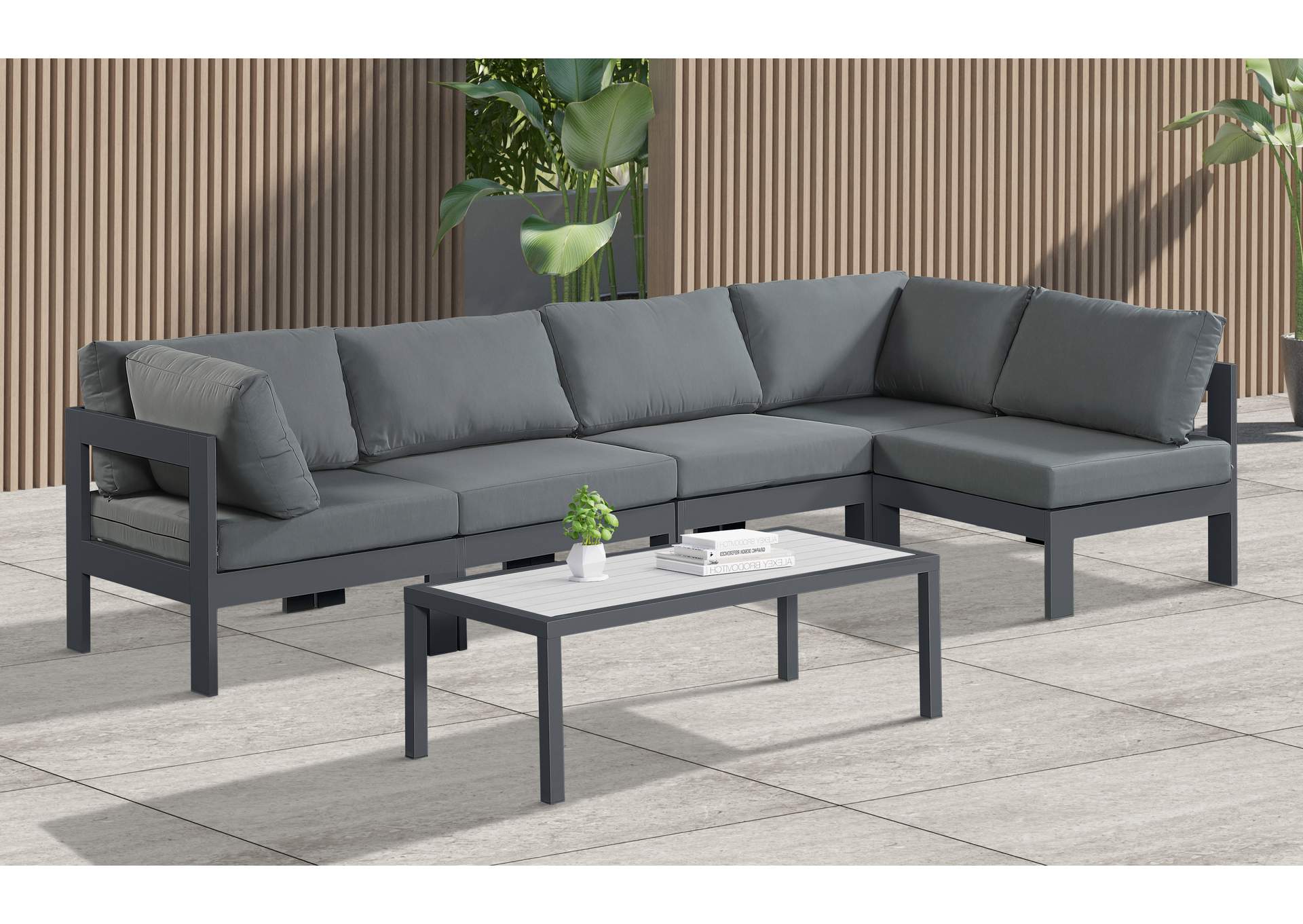 Nizuc Grey Water Resistant Fabric Outdoor Patio Modular Sectional,Meridian Furniture