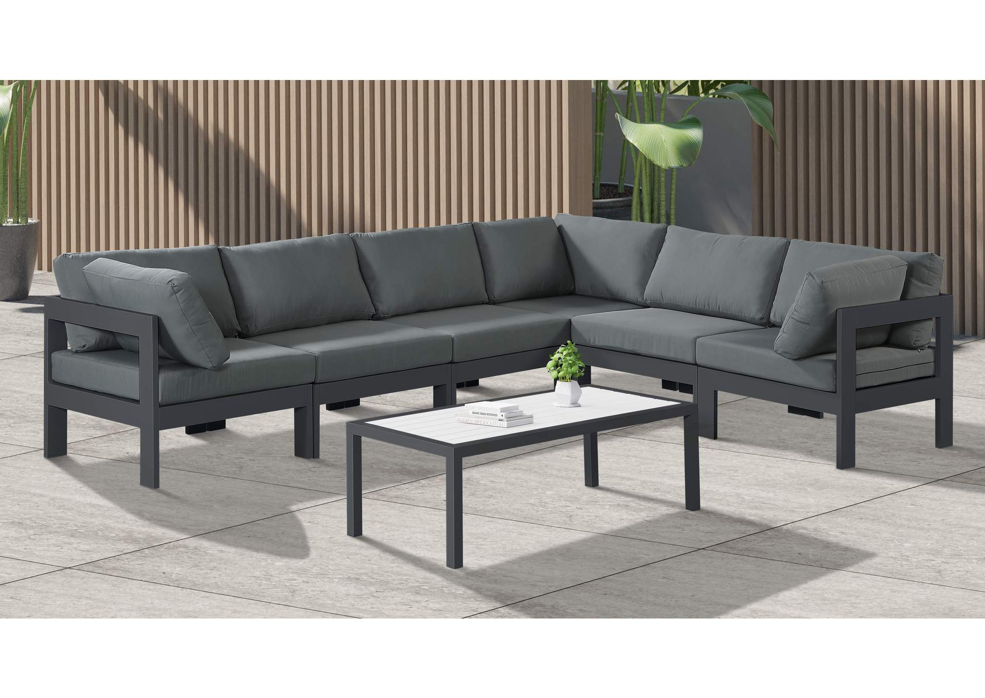 Nizuc Grey Water Resistant Fabric Outdoor Patio Modular Sectional,Meridian Furniture