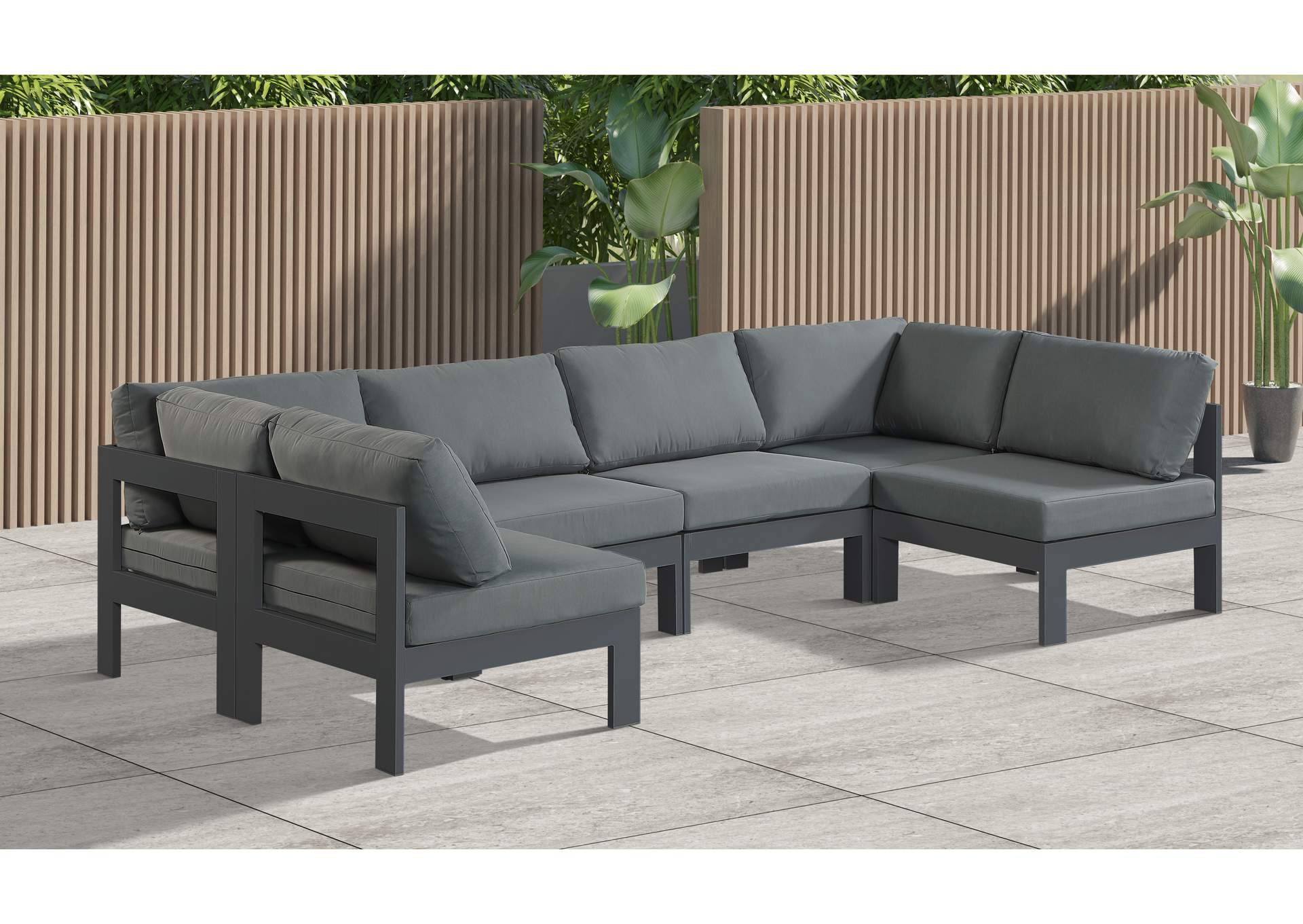 Nizuc Grey Water Resistant Fabric Outdoor Patio Modular Sectional,Meridian Furniture