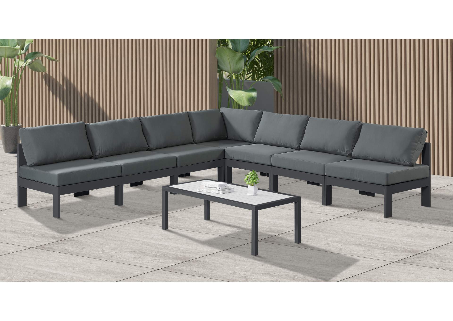 Nizuc Grey Water Resistant Fabric Outdoor Patio Modular Sectional,Meridian Furniture