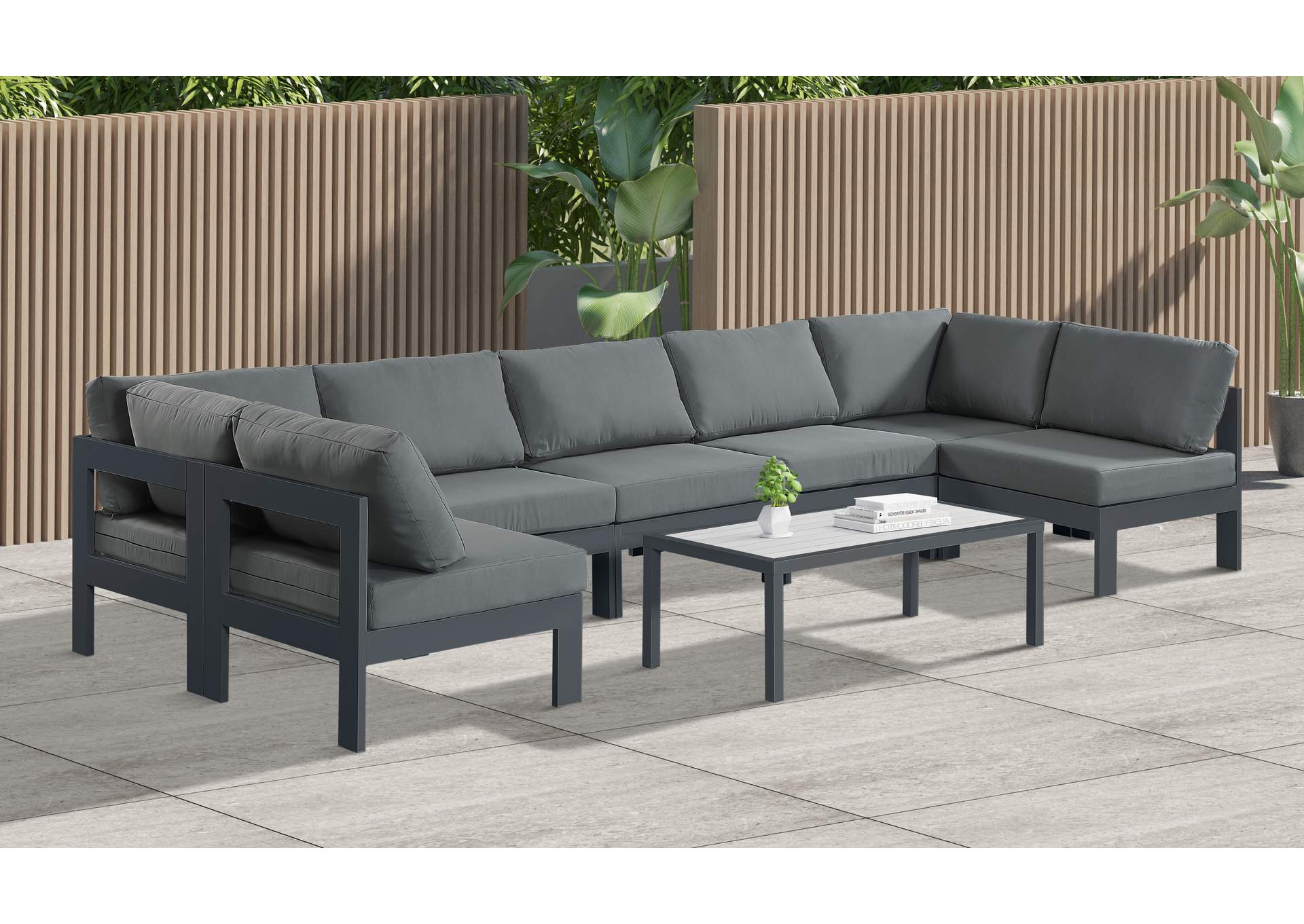 Nizuc Grey Water Resistant Fabric Outdoor Patio Modular Sectional,Meridian Furniture