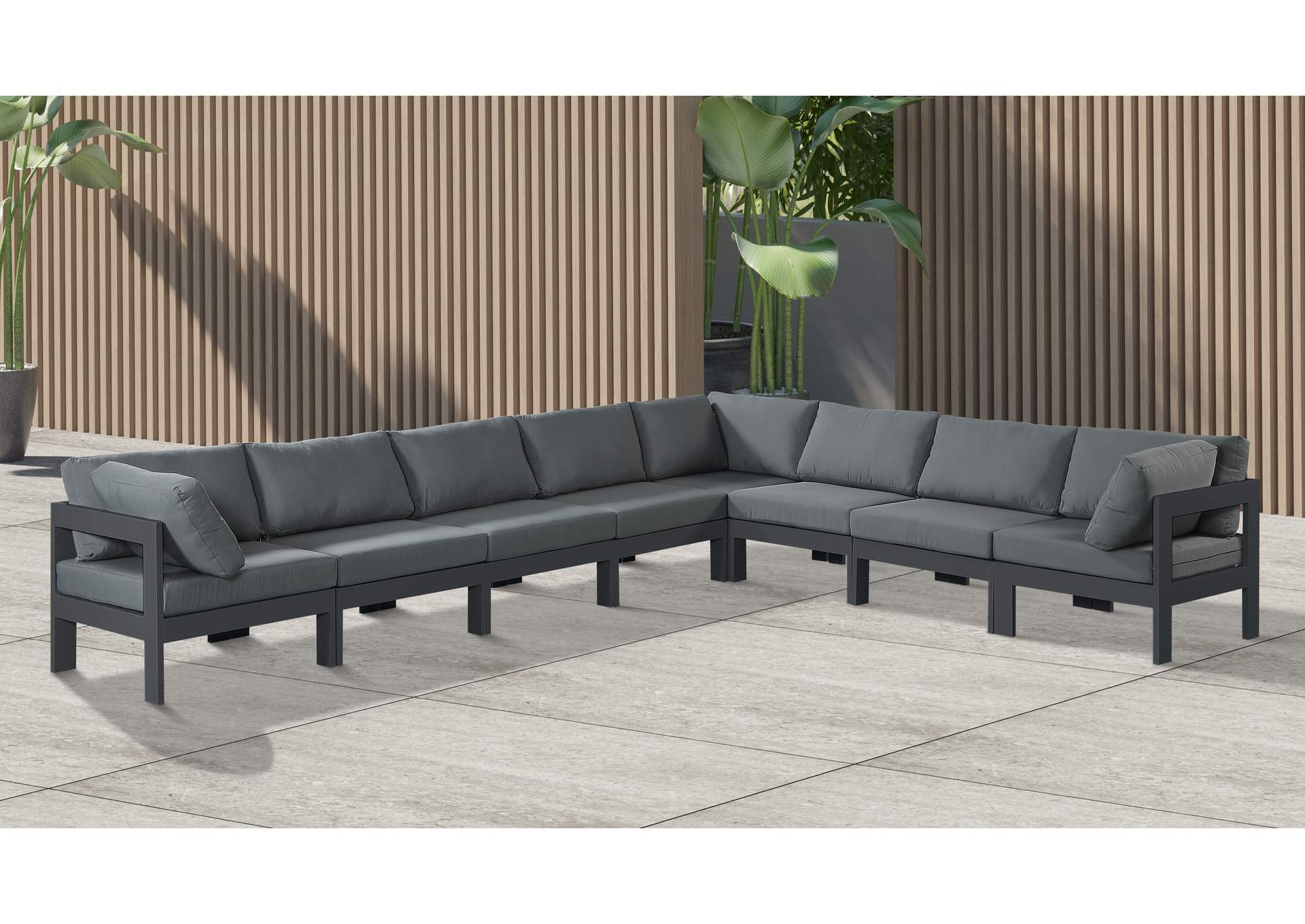 Nizuc Grey Water Resistant Fabric Outdoor Patio Modular Sectional,Meridian Furniture