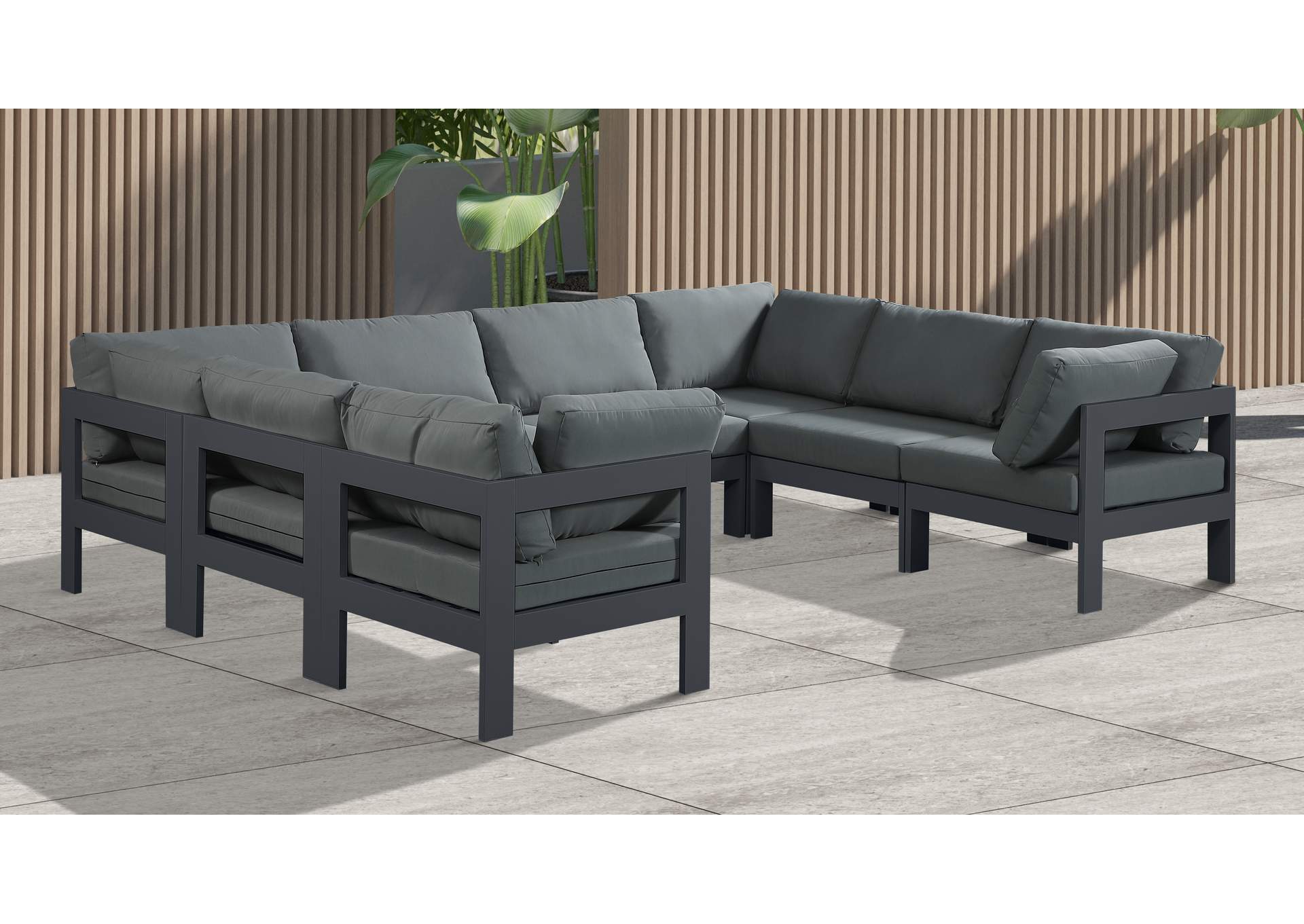 Nizuc Grey Water Resistant Fabric Outdoor Patio Modular Sectional,Meridian Furniture