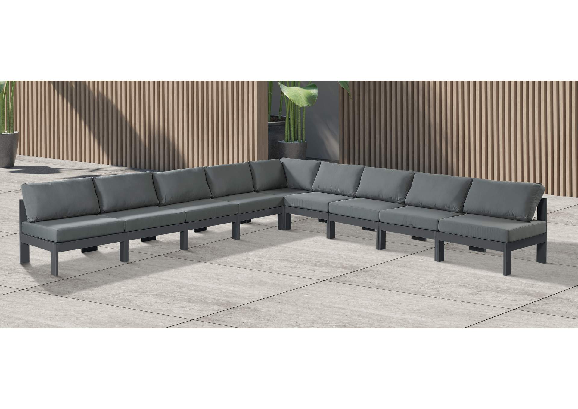 Nizuc Grey Water Resistant Fabric Outdoor Patio Modular Sectional,Meridian Furniture