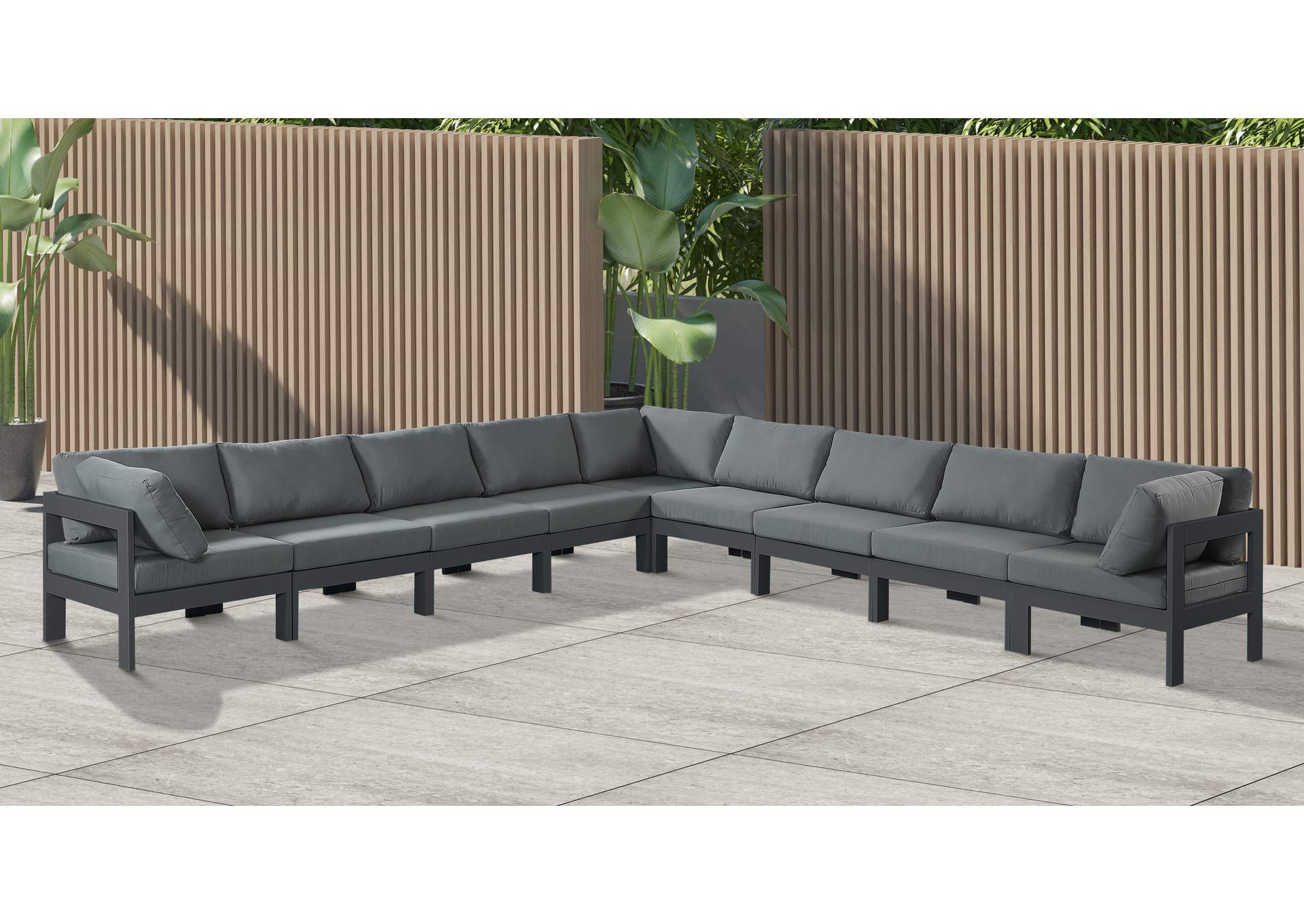 Nizuc Grey Water Resistant Fabric Outdoor Patio Modular Sectional,Meridian Furniture