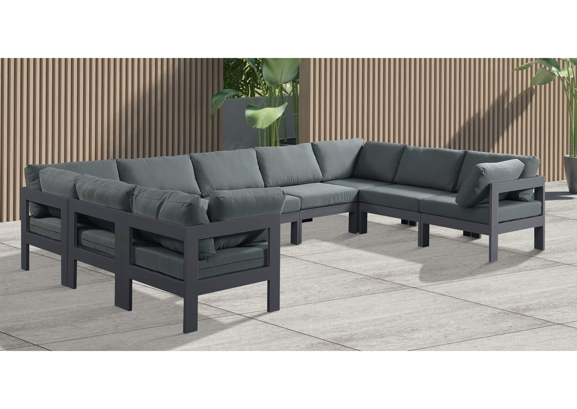 Nizuc Grey Water Resistant Fabric Outdoor Patio Modular Sectional,Meridian Furniture