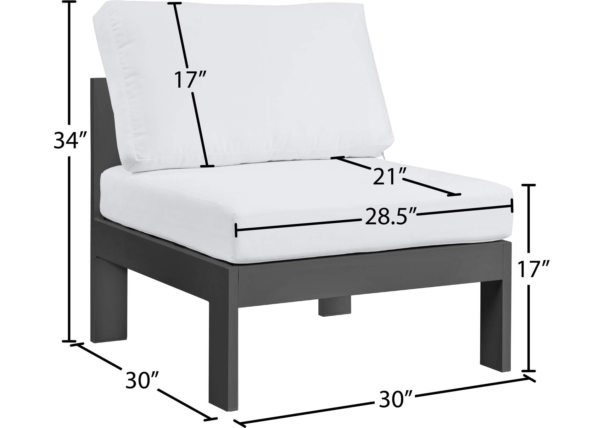 Nizuc White Waterproof Fabric Outdoor Patio Aluminum Armless Chair,Meridian Furniture