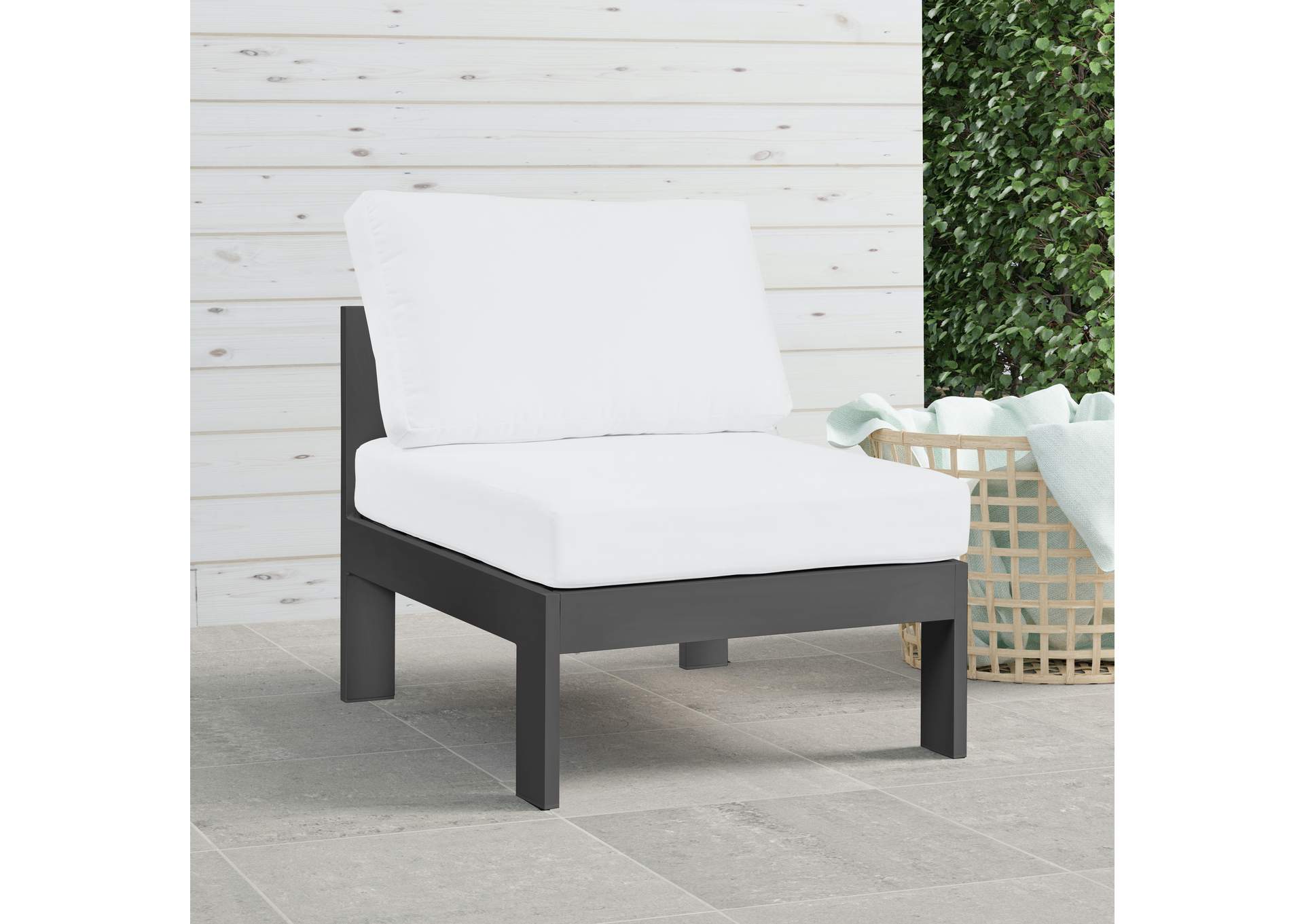 Nizuc White Waterproof Fabric Outdoor Patio Aluminum Armless Chair,Meridian Furniture