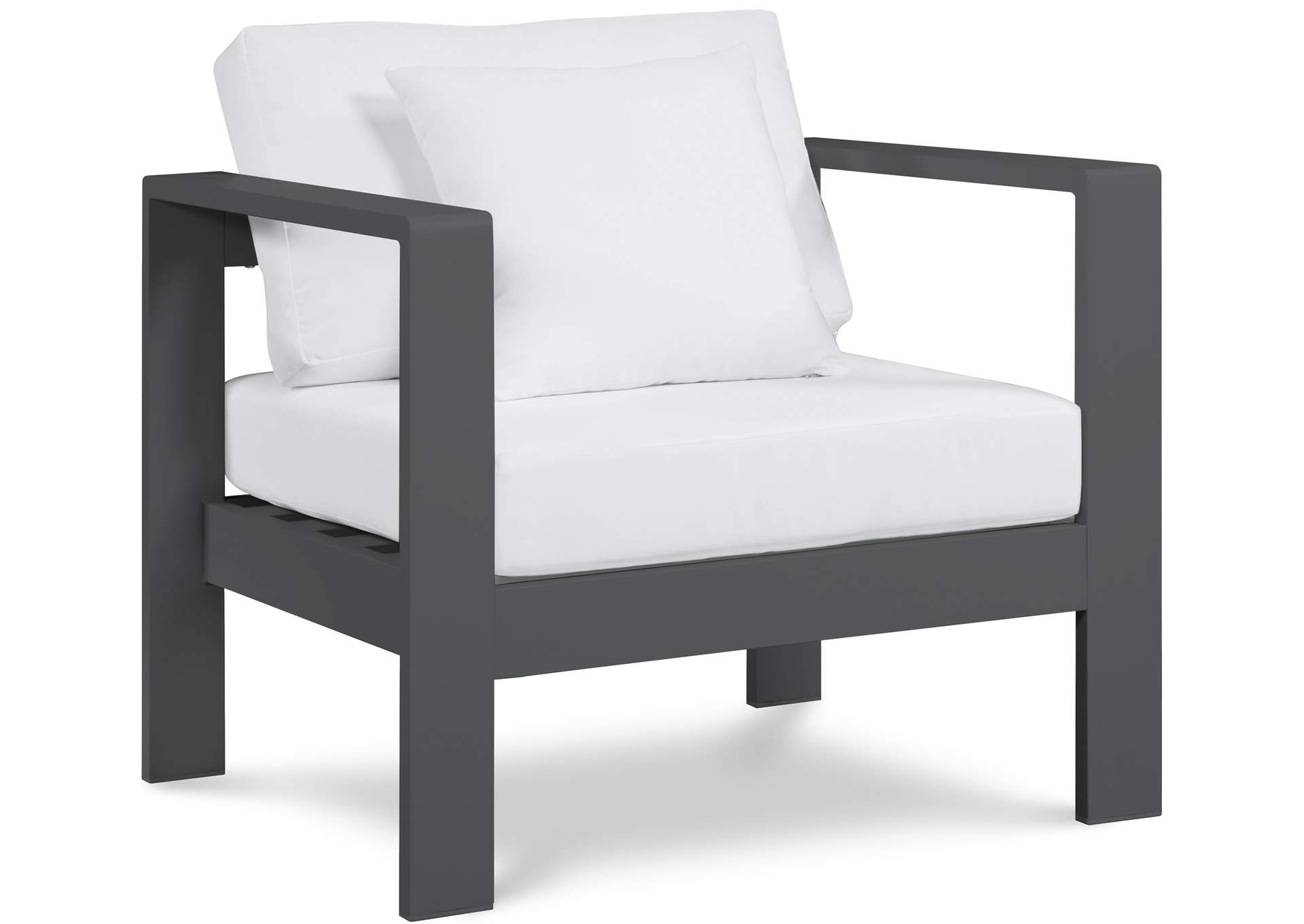 Nizuc White Water Resistant Fabric Outdoor Patio Aluminum Arm Chair,Meridian Furniture