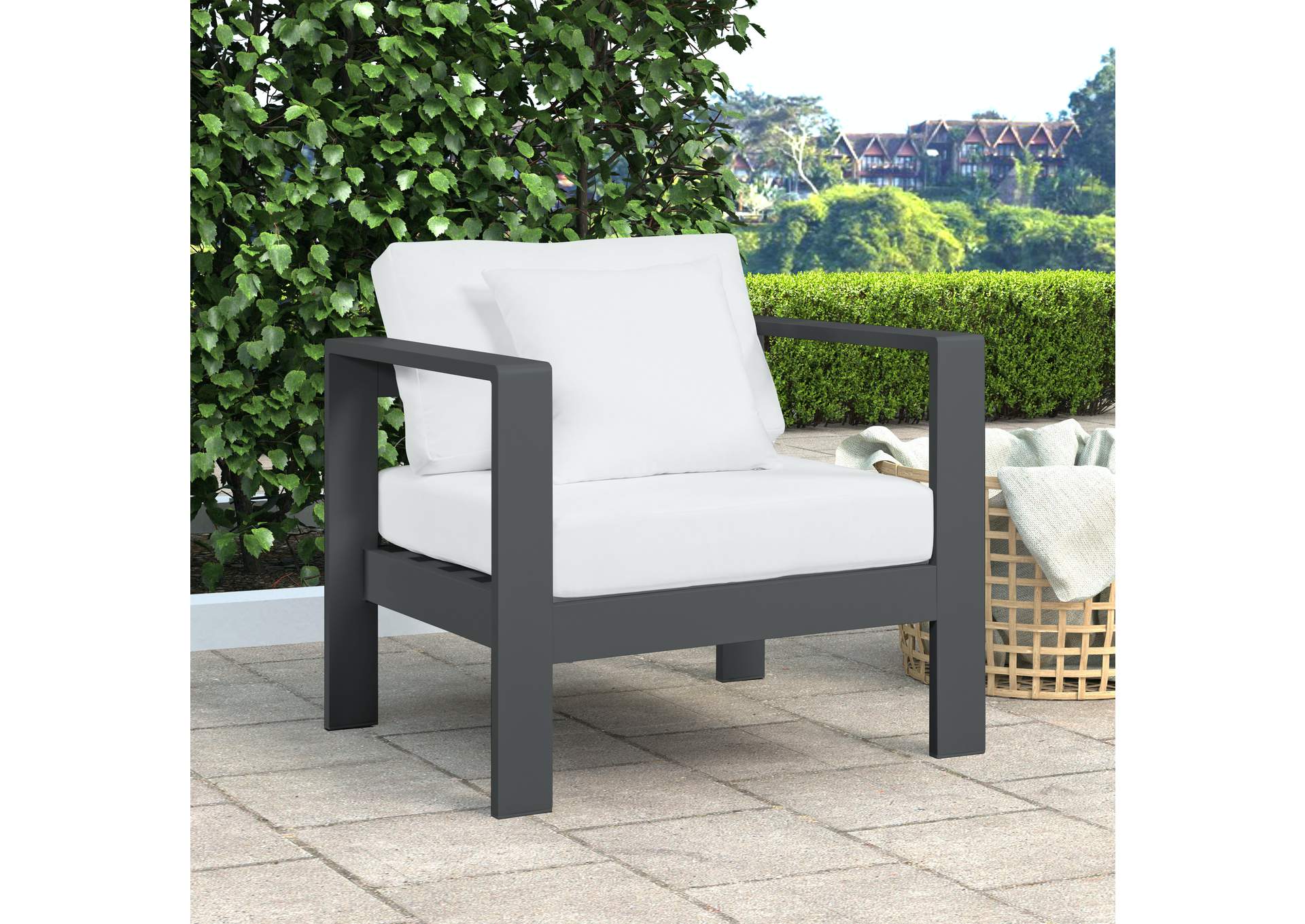 Nizuc White Water Resistant Fabric Outdoor Patio Aluminum Arm Chair,Meridian Furniture