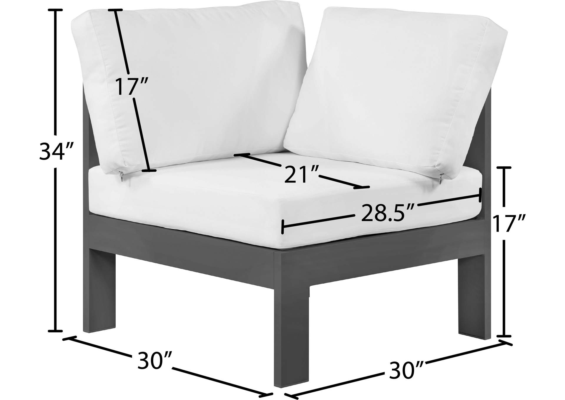 Nizuc White Waterproof Fabric Outdoor Patio Aluminum Corner Chair,Meridian Furniture