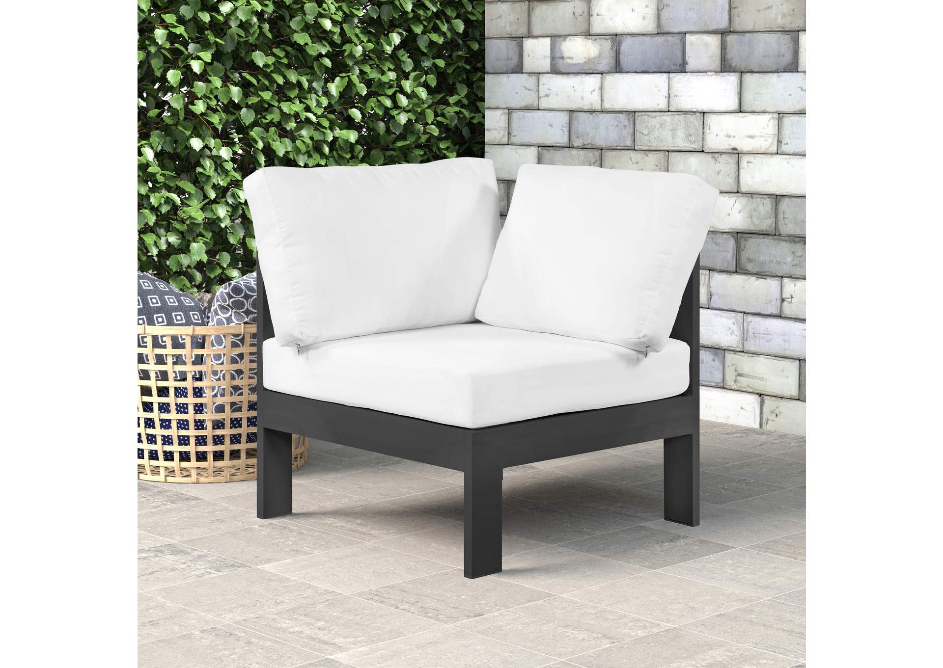 Nizuc White Waterproof Fabric Outdoor Patio Aluminum Corner Chair,Meridian Furniture