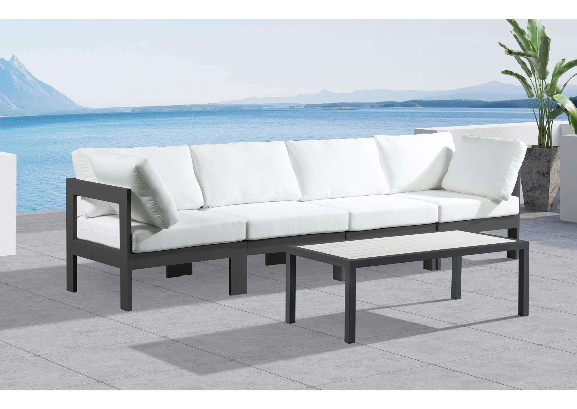 Nizuc White Water Resistant Fabric Outdoor Patio Modular Sofa,Meridian Furniture