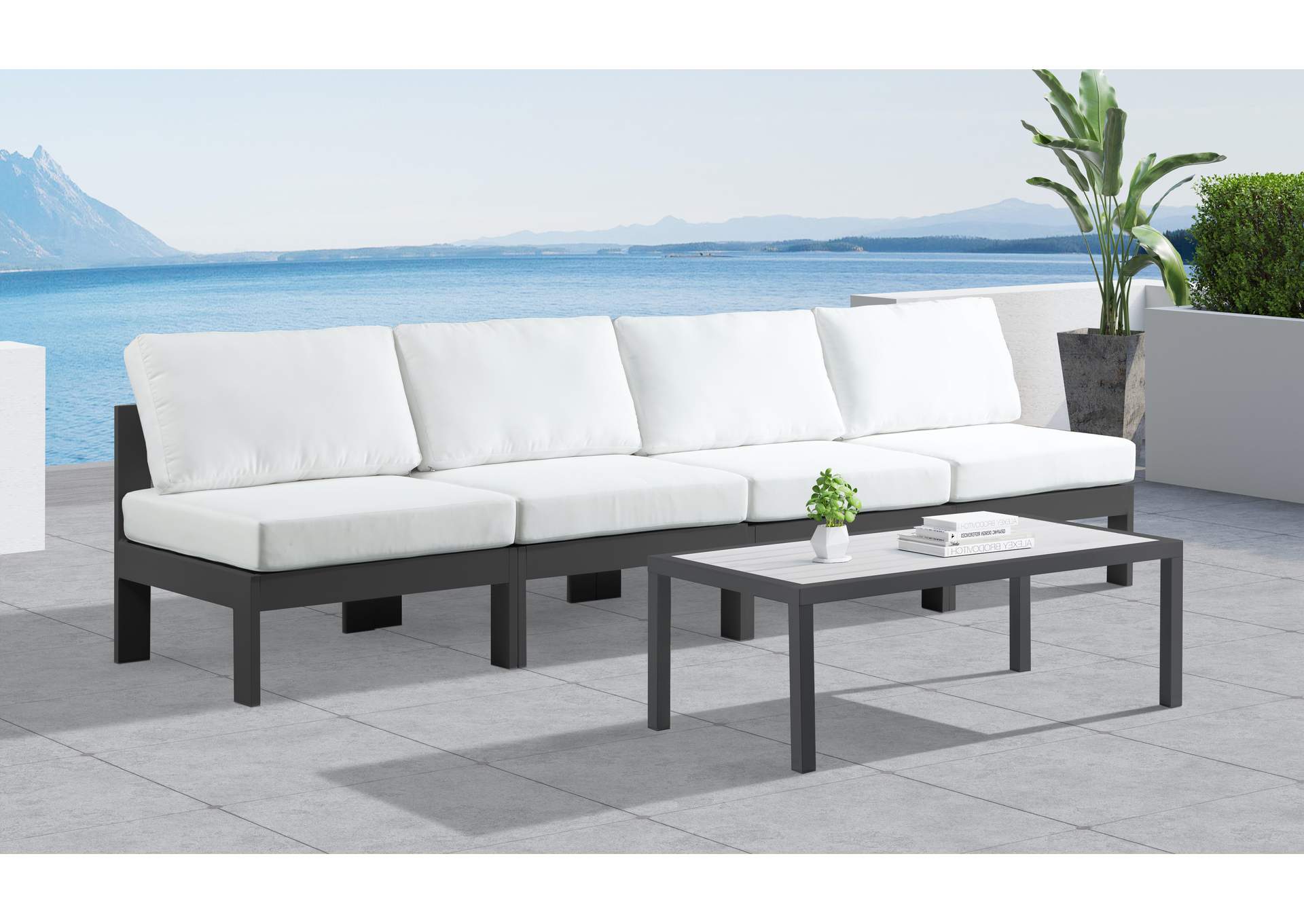 Nizuc White Water Resistant Fabric Outdoor Patio Modular Sofa,Meridian Furniture