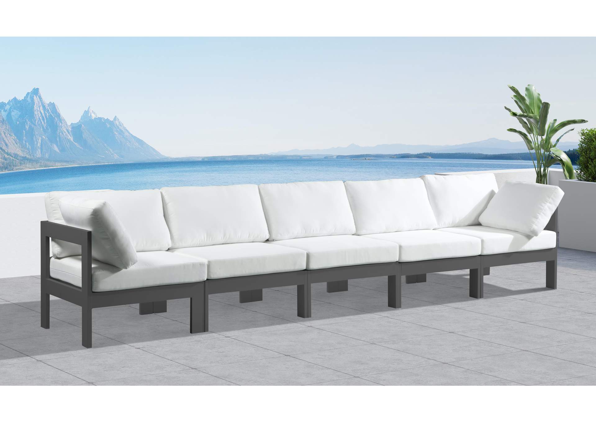 Nizuc White Water Resistant Fabric Outdoor Patio Modular Sofa,Meridian Furniture