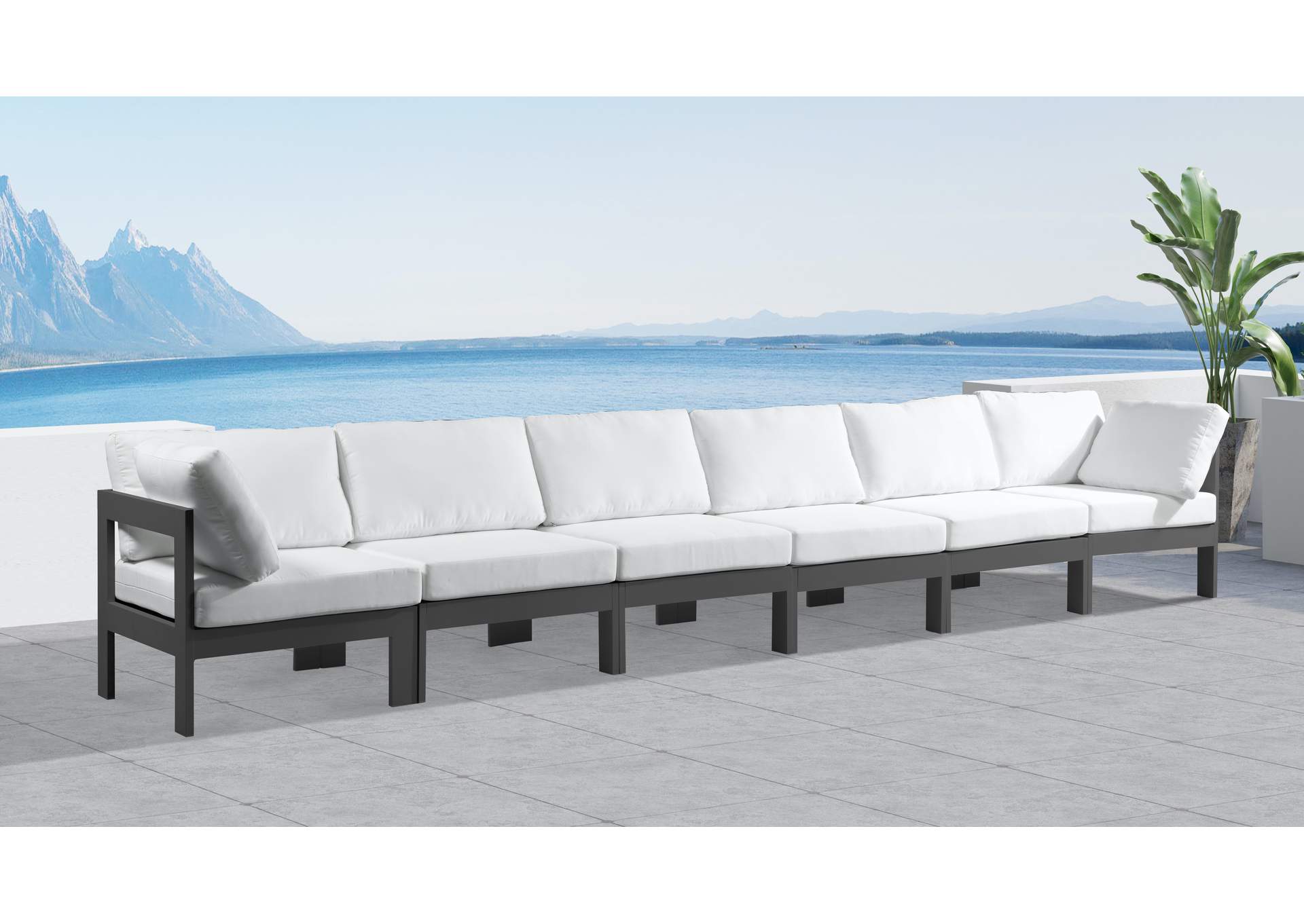 Nizuc White Water Resistant Fabric Outdoor Patio Modular Sofa,Meridian Furniture