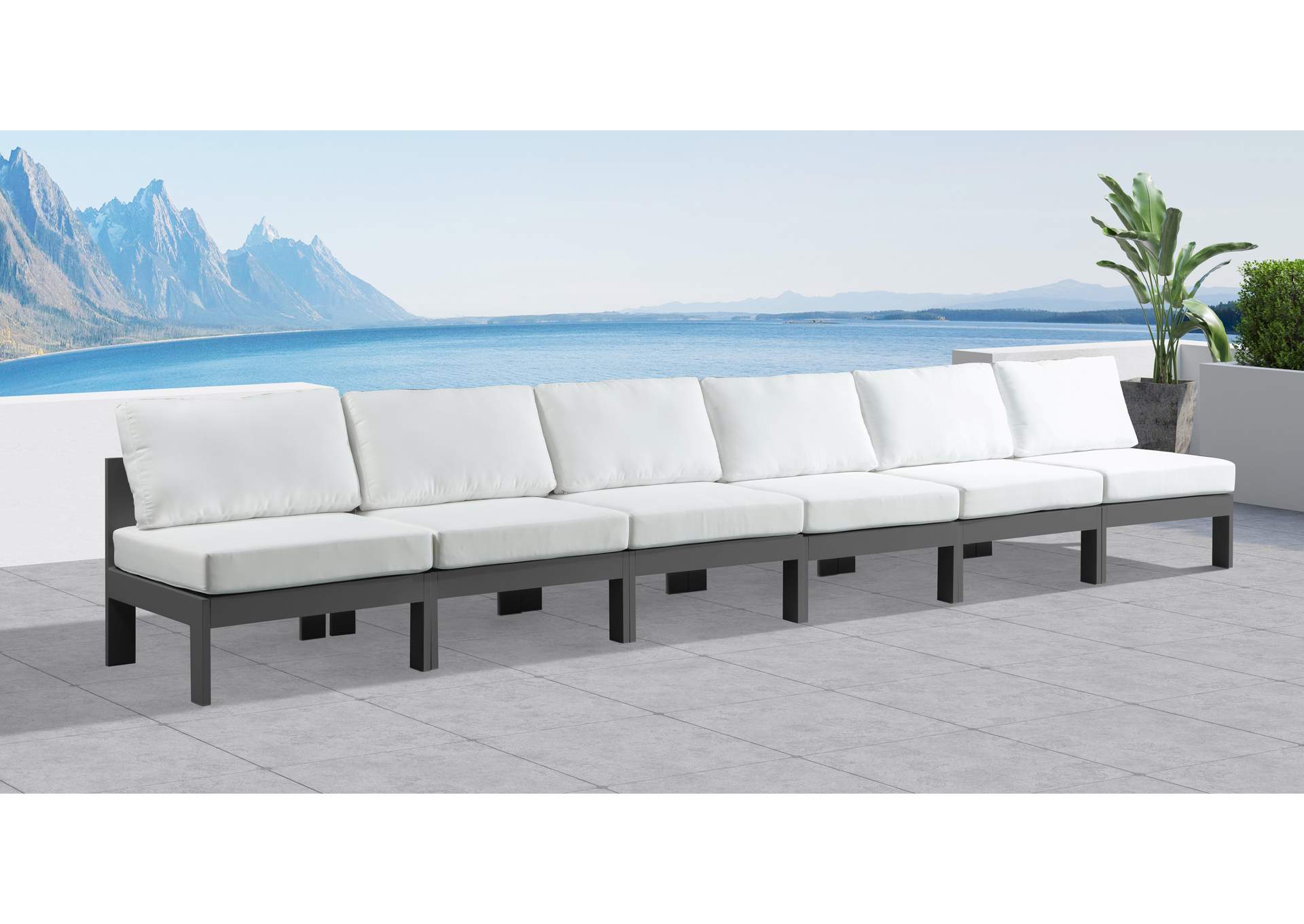 Nizuc White Water Resistant Fabric Outdoor Patio Modular Sofa,Meridian Furniture