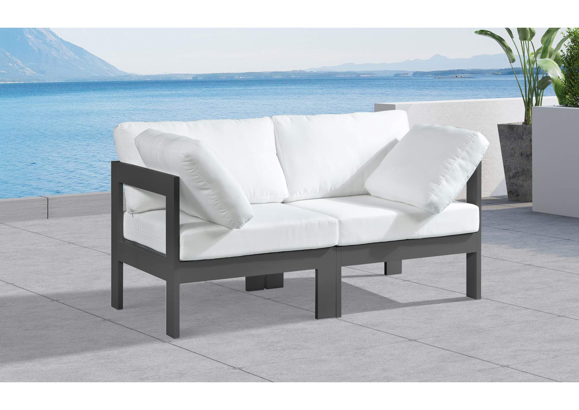 Nizuc White Water Resistant Fabric Outdoor Patio Modular Sofa,Meridian Furniture