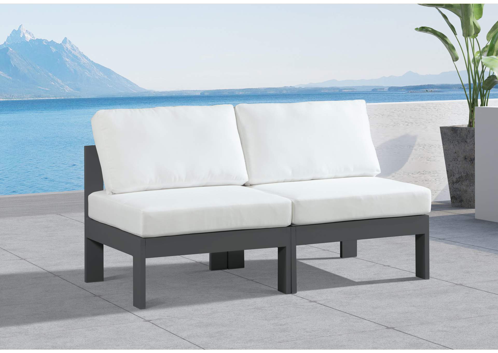 Nizuc White Water Resistant Fabric Outdoor Patio Modular Sofa,Meridian Furniture