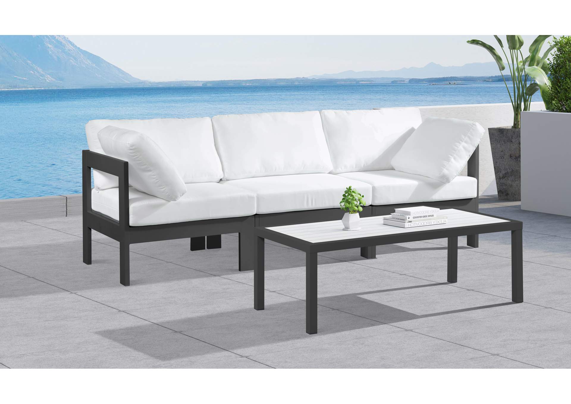 Nizuc White Water Resistant Fabric Outdoor Patio Modular Sofa,Meridian Furniture