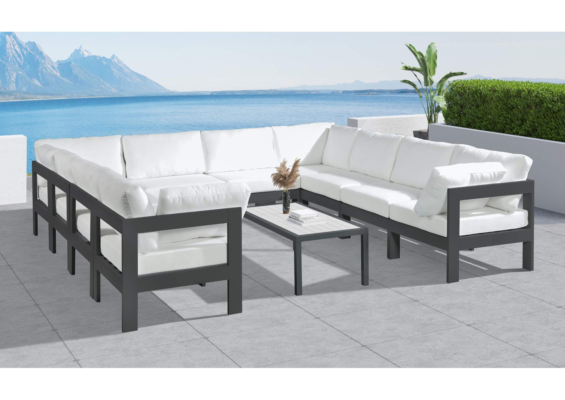 Nizuc White Water Resistant Fabric Outdoor Patio Modular Sectional,Meridian Furniture