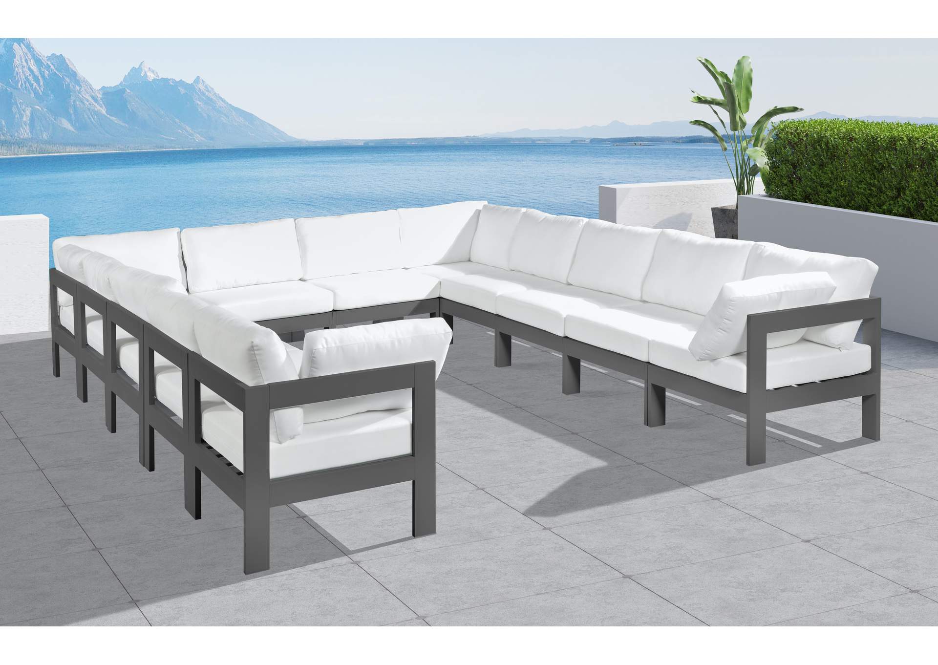 Nizuc White Water Resistant Fabric Outdoor Patio Modular Sectional,Meridian Furniture