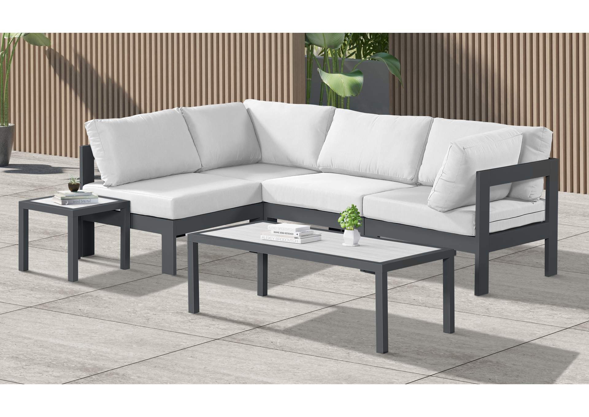 Nizuc White Water Resistant Fabric Outdoor Patio Modular Sectional,Meridian Furniture