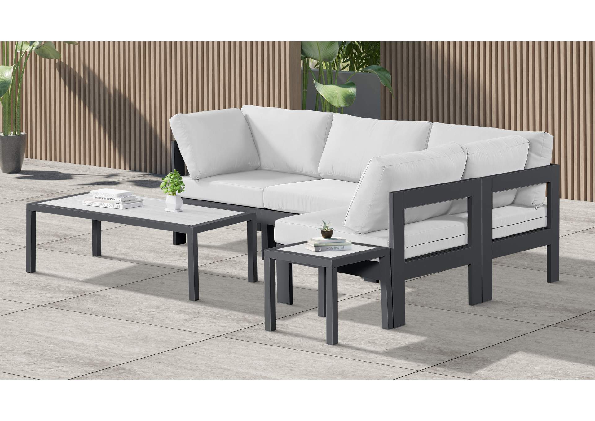 Nizuc White Water Resistant Fabric Outdoor Patio Modular Sectional,Meridian Furniture