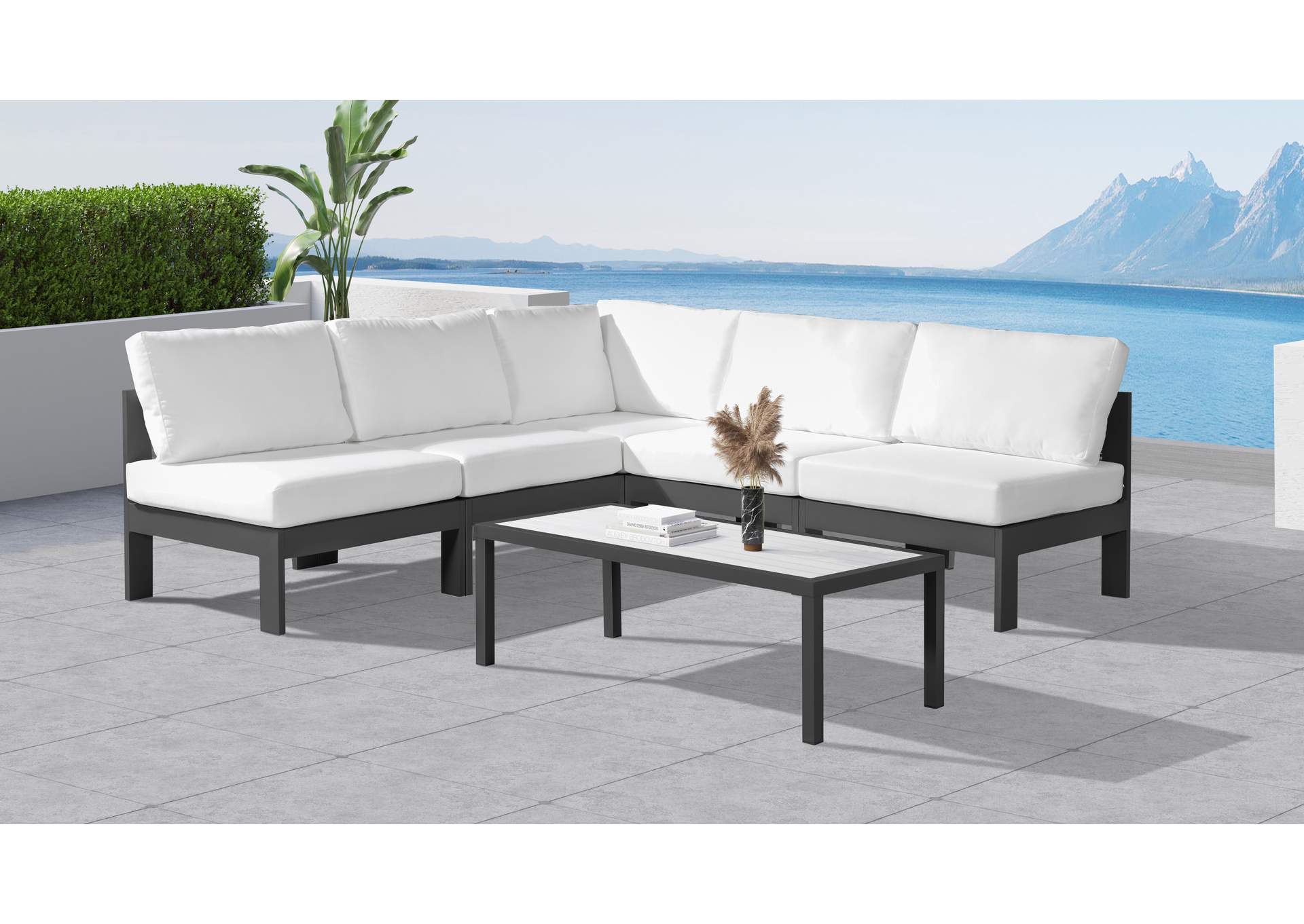 Nizuc White Water Resistant Fabric Outdoor Patio Modular Sectional,Meridian Furniture