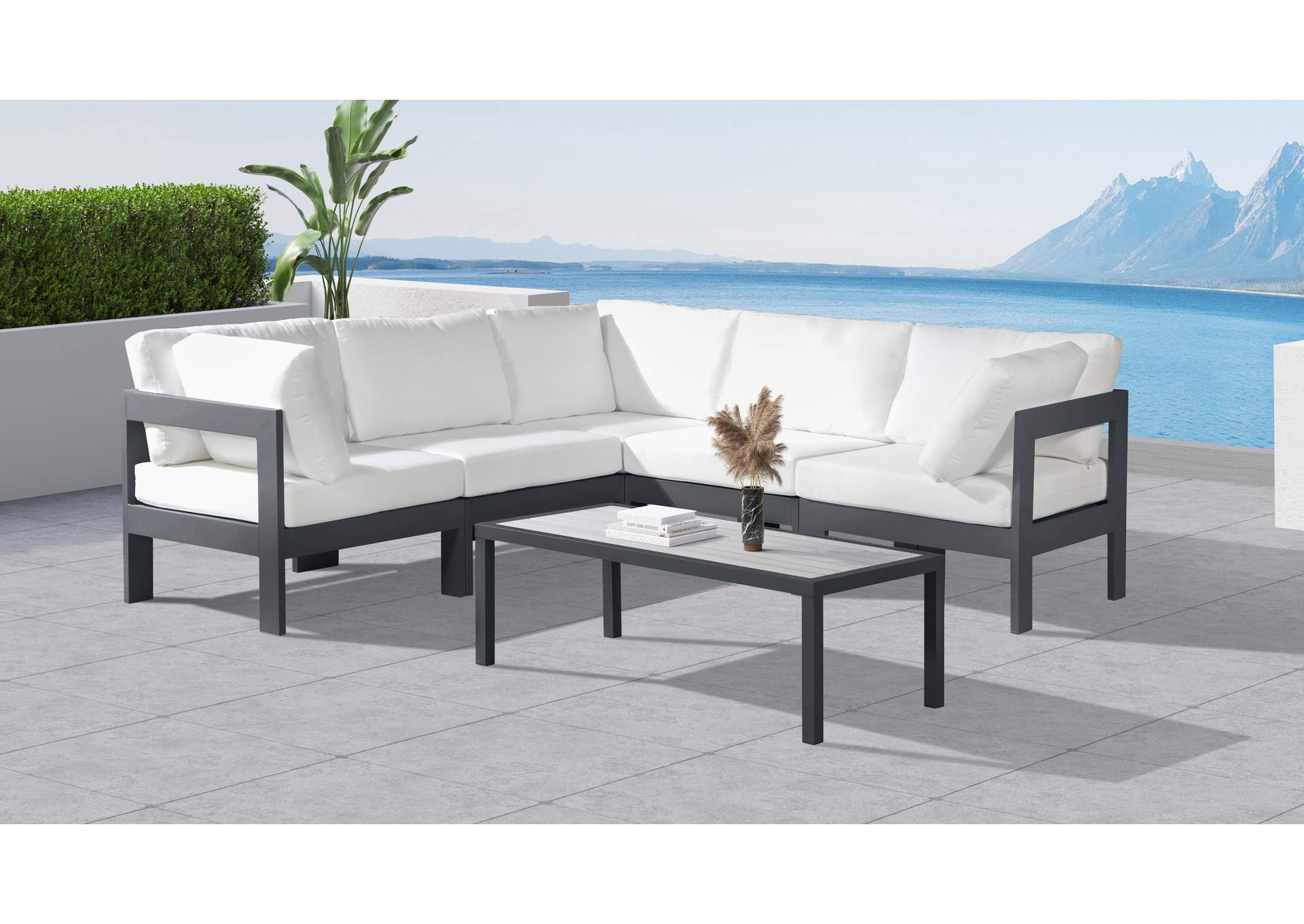 Nizuc White Water Resistant Fabric Outdoor Patio Modular Sectional,Meridian Furniture