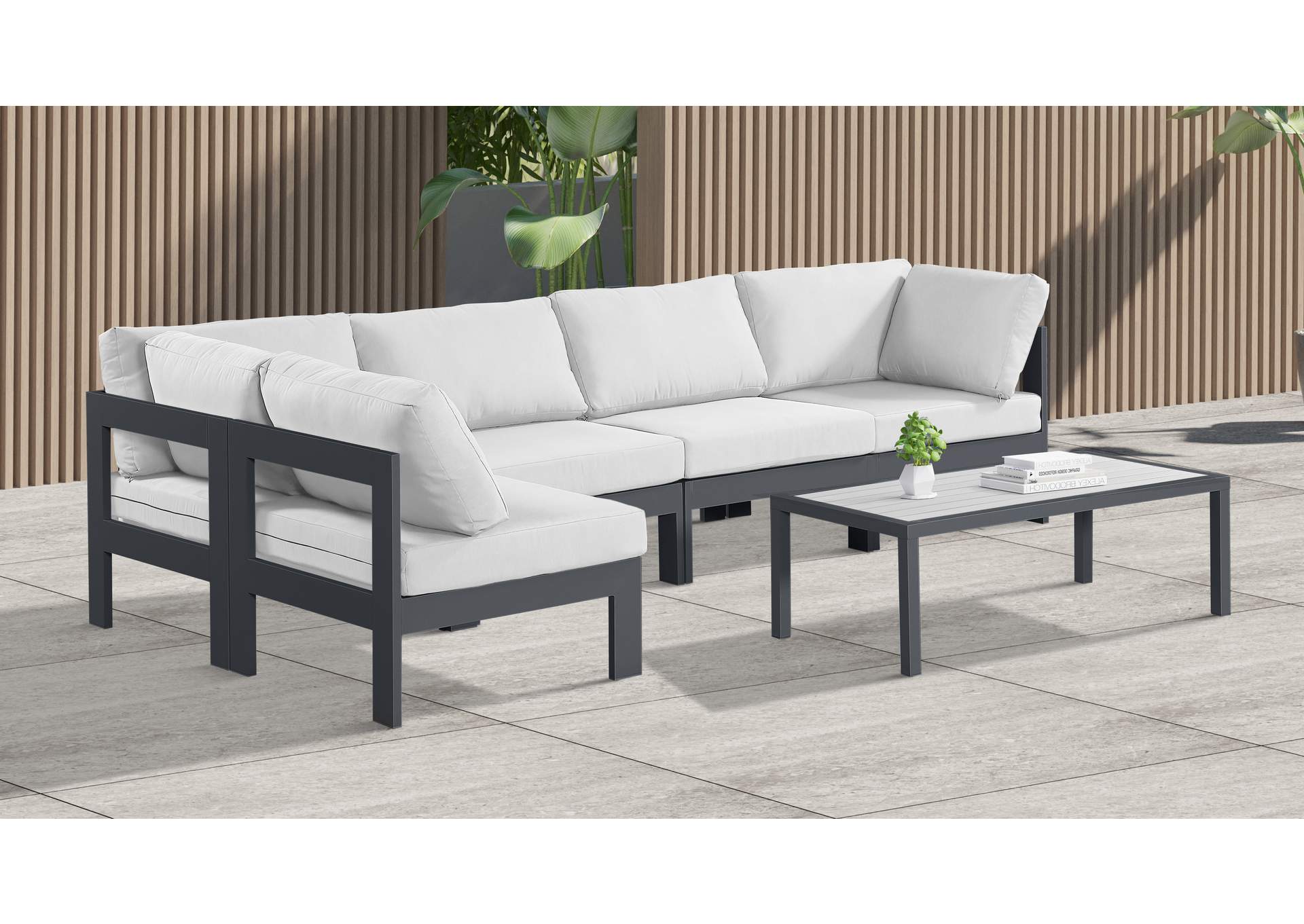 Nizuc White Water Resistant Fabric Outdoor Patio Modular Sectional,Meridian Furniture