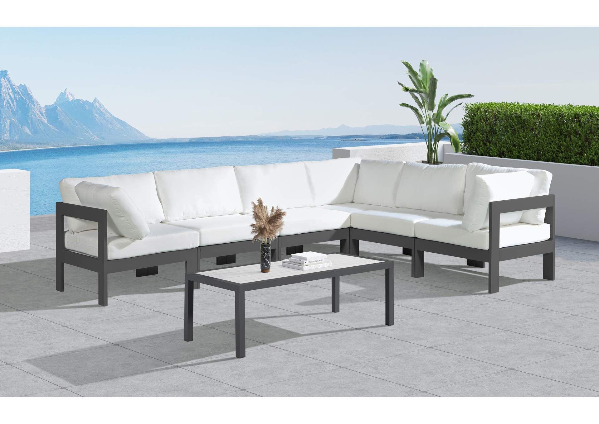 Nizuc White Water Resistant Fabric Outdoor Patio Modular Sectional,Meridian Furniture