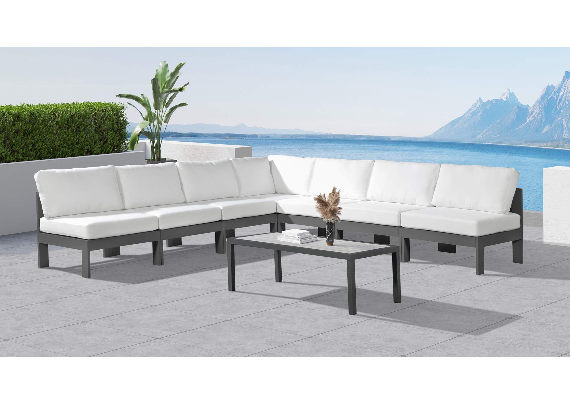 Nizuc White Water Resistant Fabric Outdoor Patio Modular Sectional,Meridian Furniture