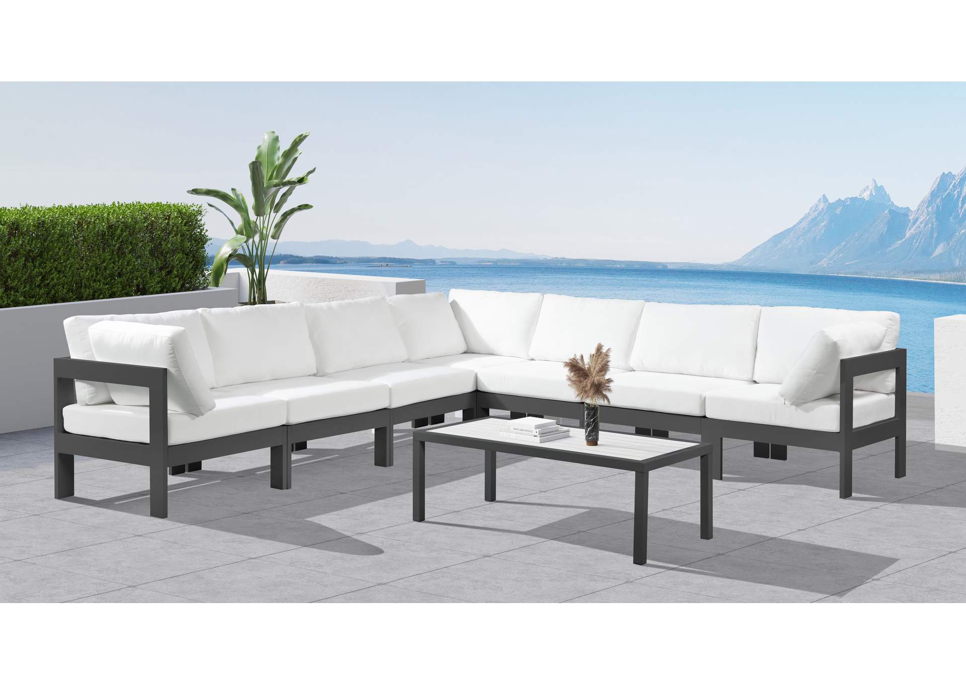 Nizuc White Water Resistant Fabric Outdoor Patio Modular Sectional,Meridian Furniture