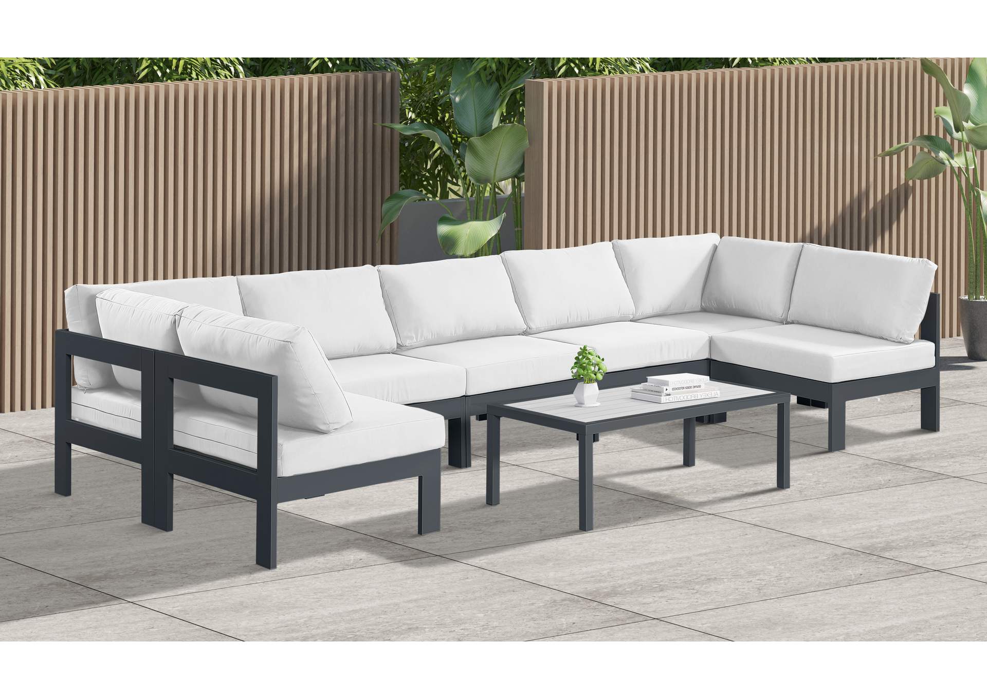 Nizuc White Water Resistant Fabric Outdoor Patio Modular Sectional,Meridian Furniture