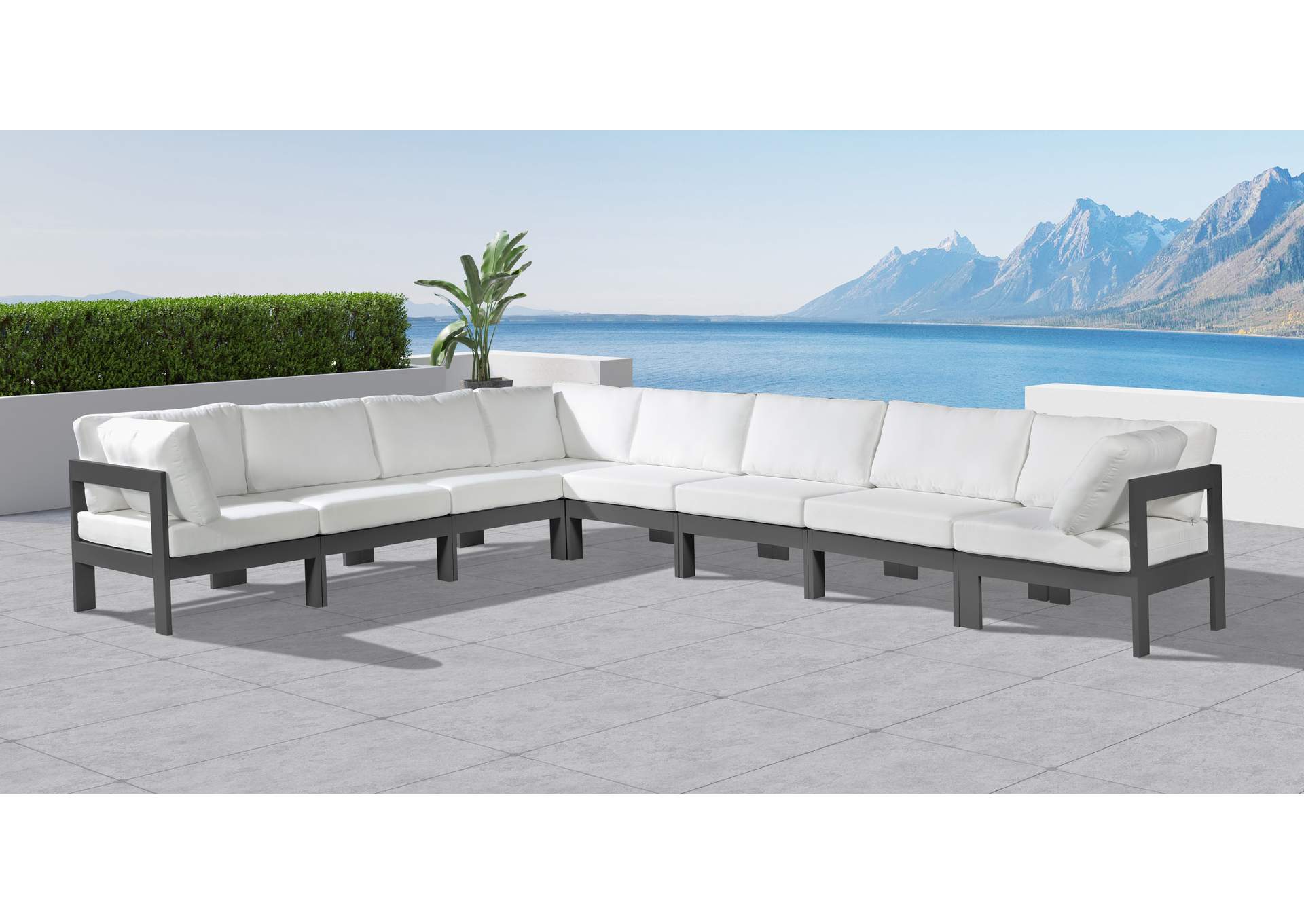 Nizuc White Water Resistant Fabric Outdoor Patio Modular Sectional,Meridian Furniture