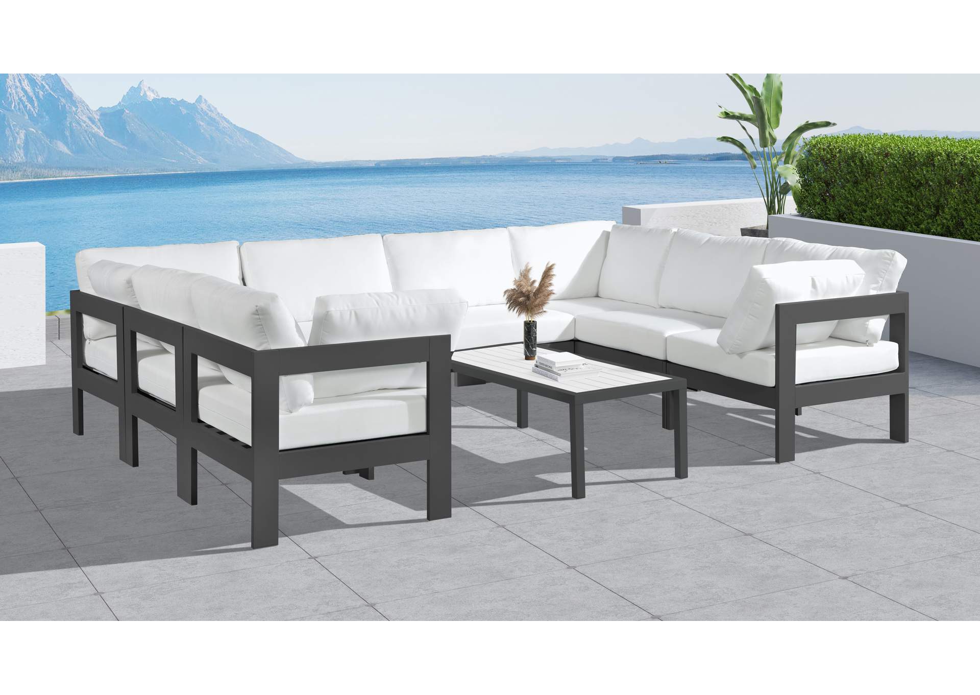 Nizuc White Water Resistant Fabric Outdoor Patio Modular Sectional,Meridian Furniture