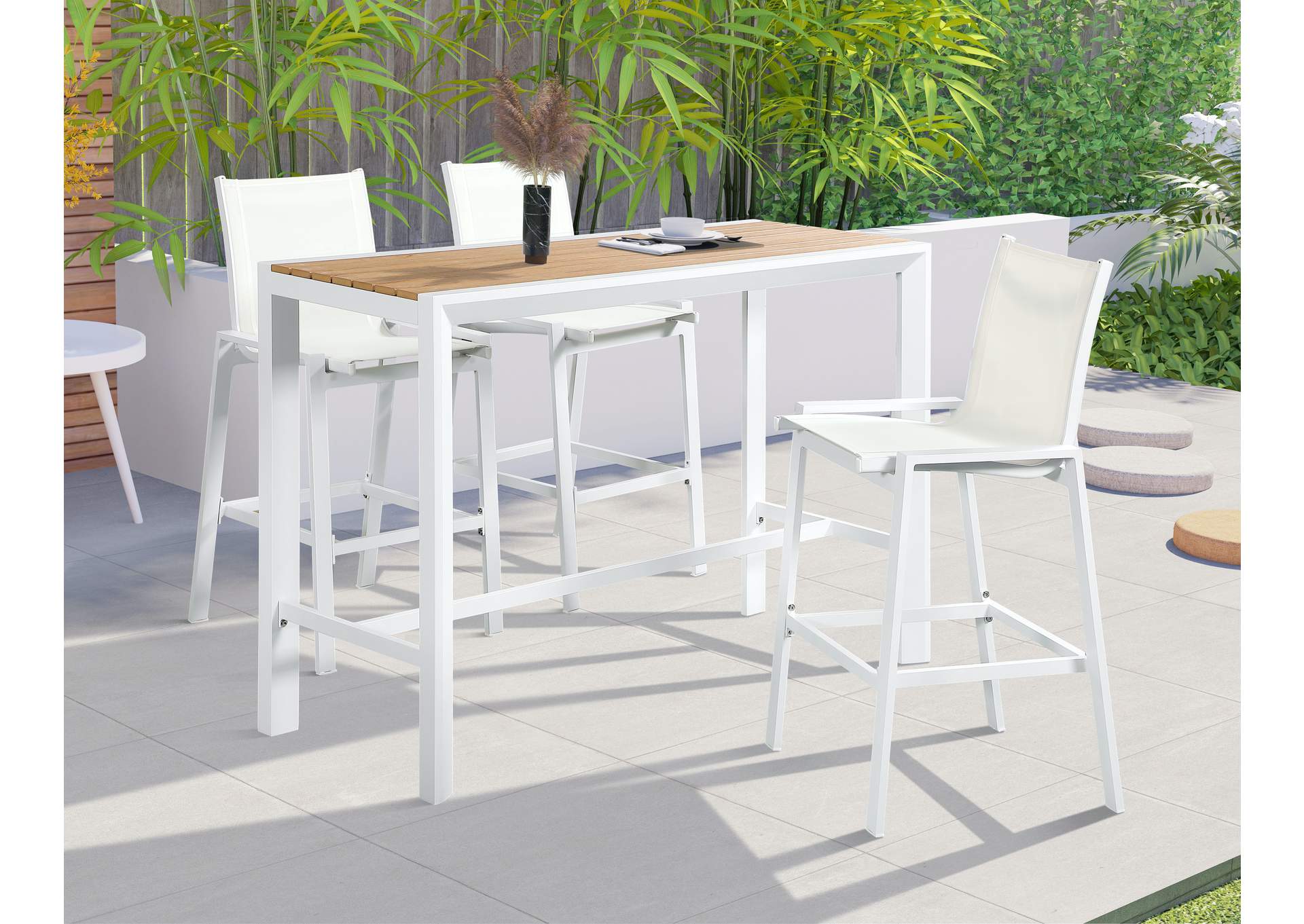 Nizuc Brown Wood Look Accent Paneling Outdoor Patio Aluminum Rectangle Bar Table,Meridian Furniture