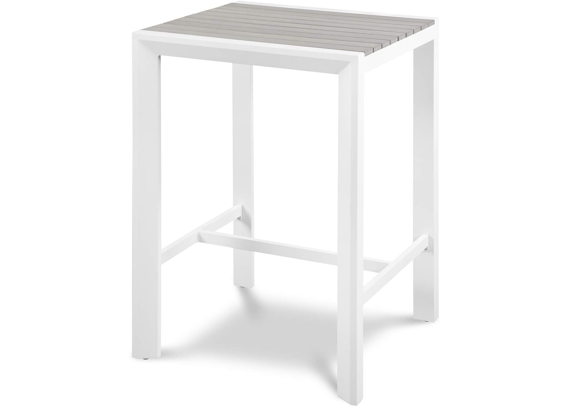 Nizuc Grey Wood Look Accent Paneling Outdoor Patio Aluminum Square Bar Table,Meridian Furniture