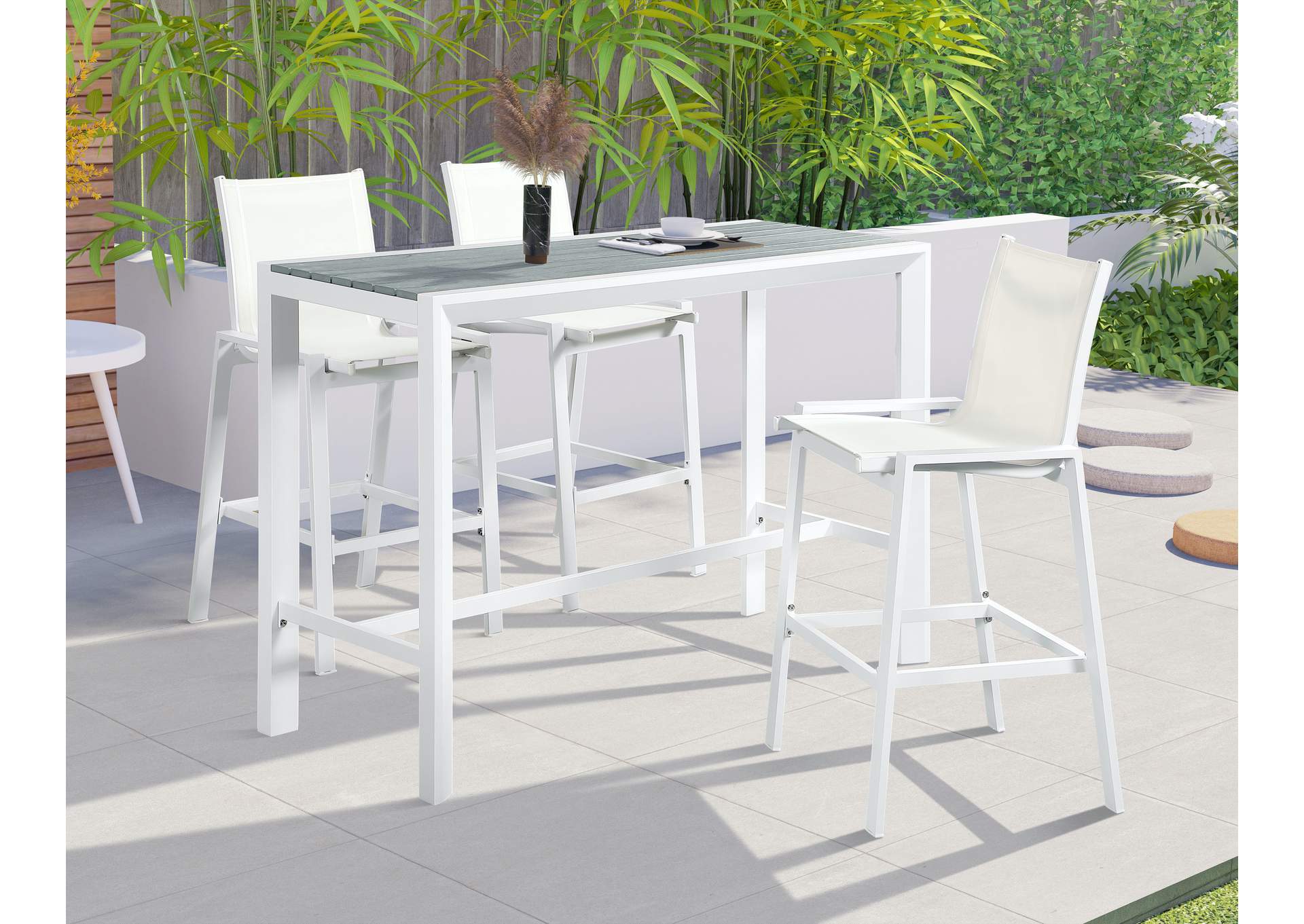 Nizuc Grey Wood Look Accent Paneling Outdoor Patio Aluminum Rectangle Bar Table,Meridian Furniture