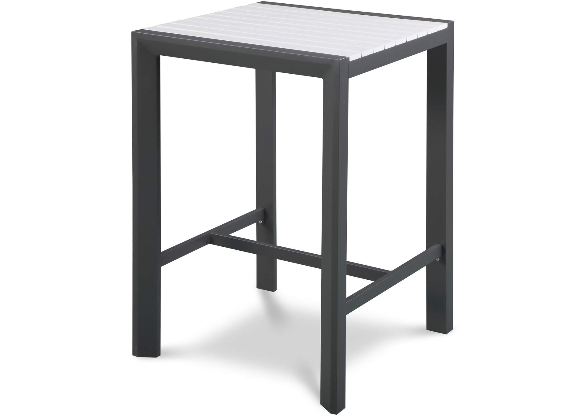 Nizuc White Wood Look Accent Paneling Outdoor Patio Aluminum Square Bar Table,Meridian Furniture