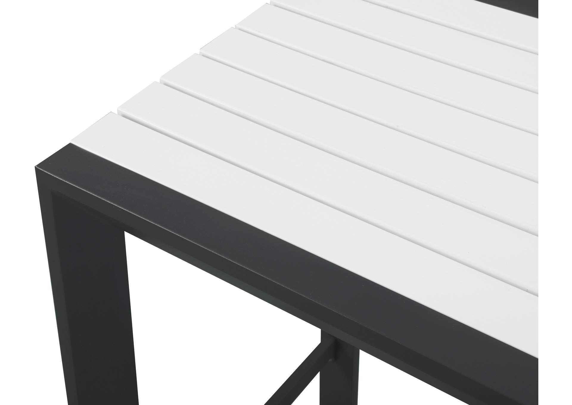 Nizuc White Wood Look Accent Paneling Outdoor Patio Aluminum Square Bar Table,Meridian Furniture