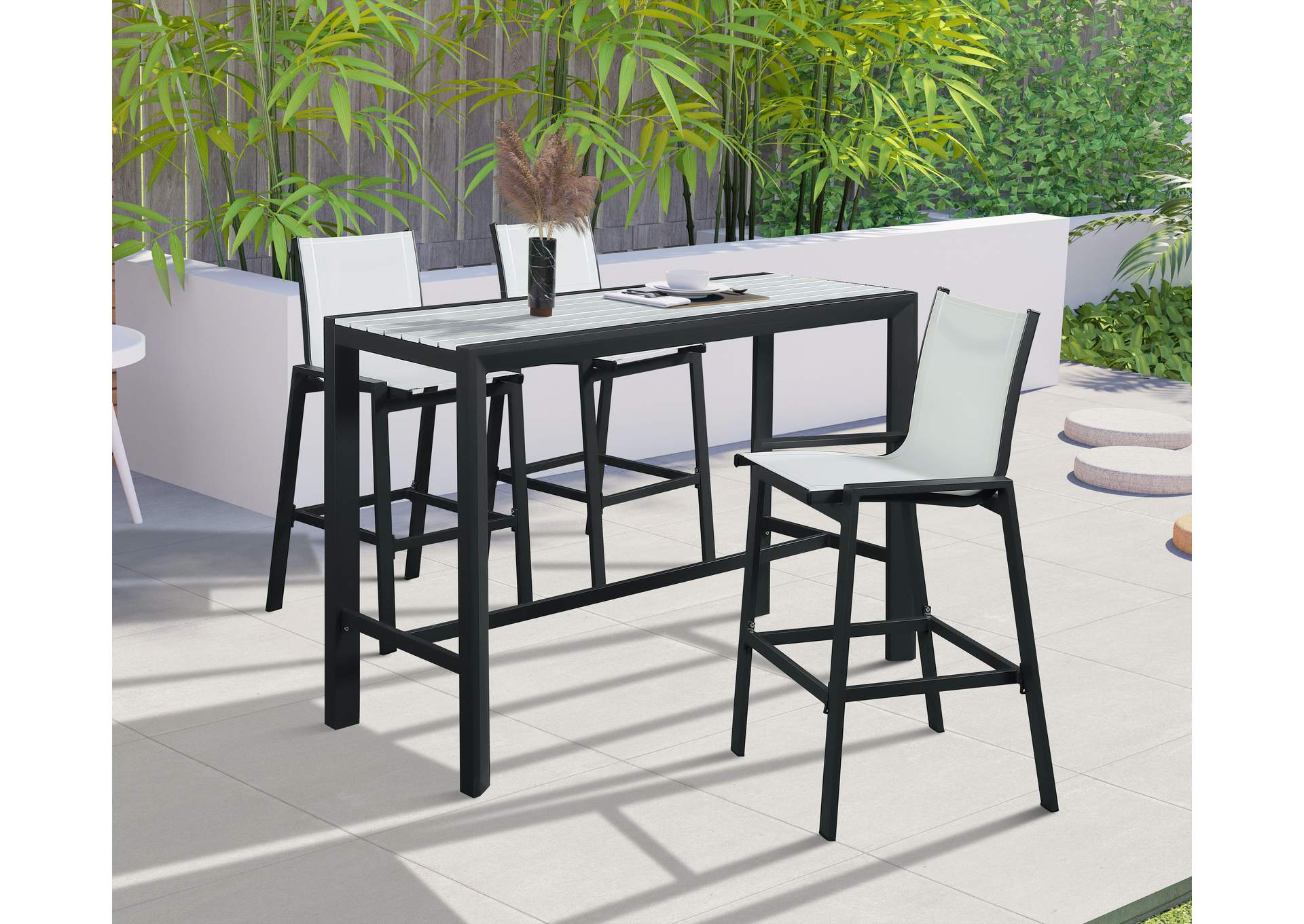 Nizuc White Wood Look Accent Paneling Outdoor Patio Aluminum Rectangle Bar Table,Meridian Furniture