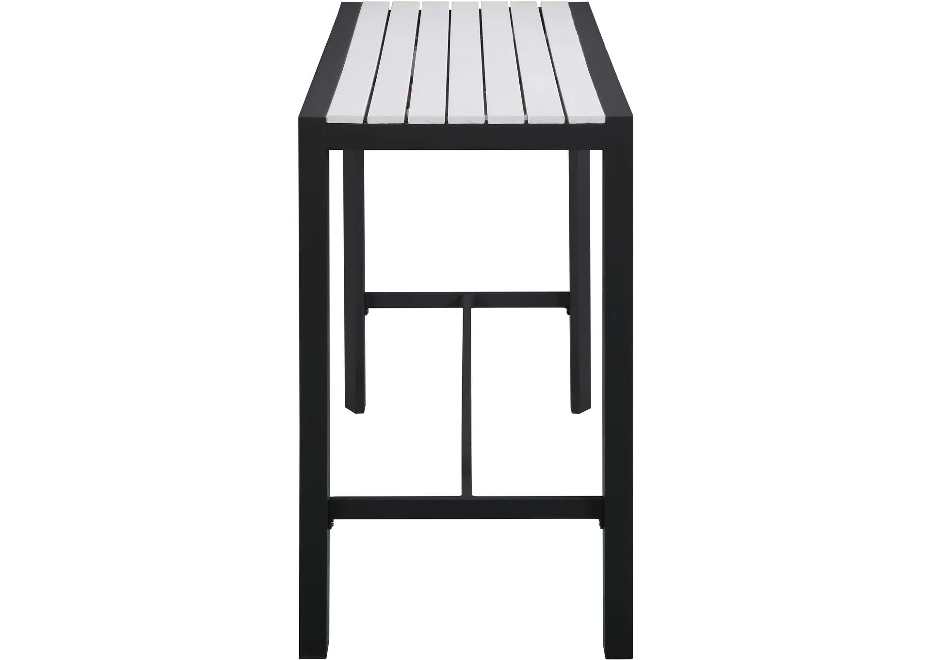 Nizuc White Wood Look Accent Paneling Outdoor Patio Aluminum Rectangle Bar Table,Meridian Furniture
