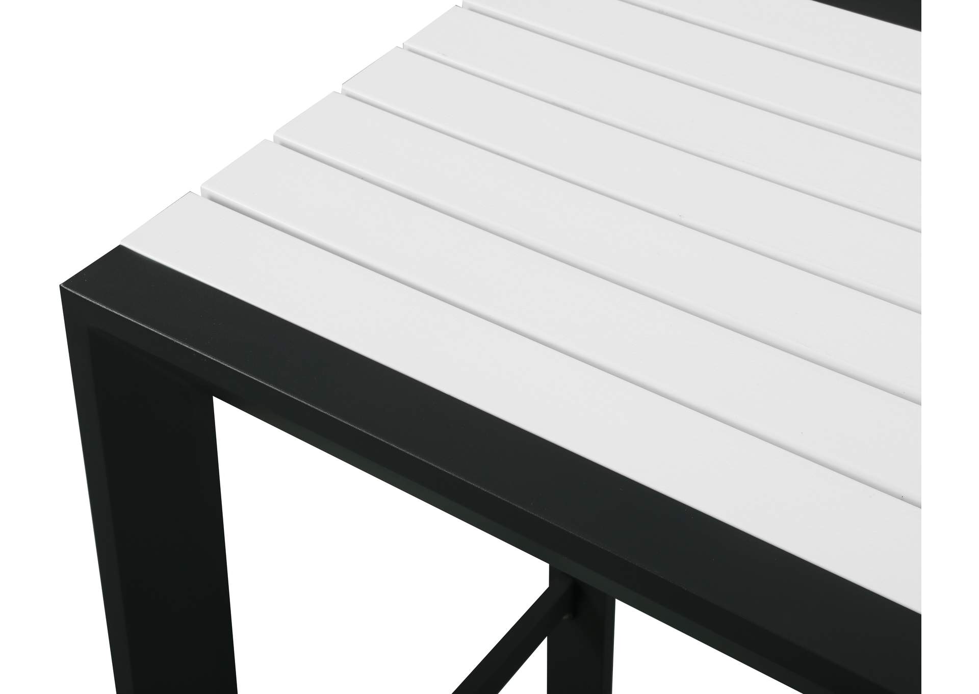 Nizuc White Wood Look Accent Paneling Outdoor Patio Aluminum Rectangle Bar Table,Meridian Furniture